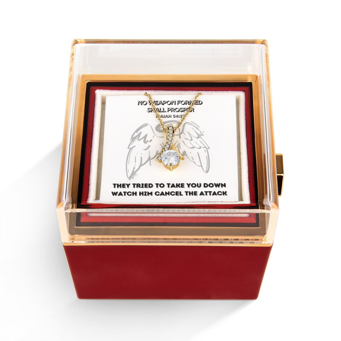 No Weapon Formed Shall Prosper (Isaiah 54:17) | Alluring Beauty Necklace in Rotating Rose Gift Box