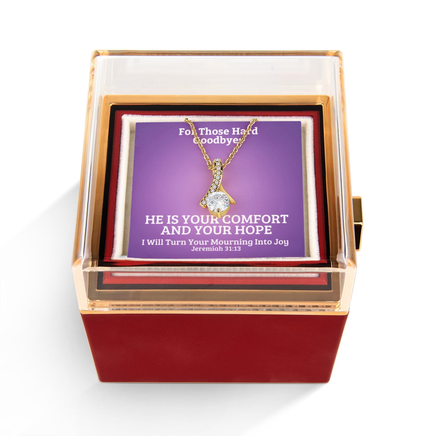 I Will Turn Your Mourning Into Joy (Jeremiah 31:13) | Alluring Beauty Necklace in Rotating Rose Gift Box