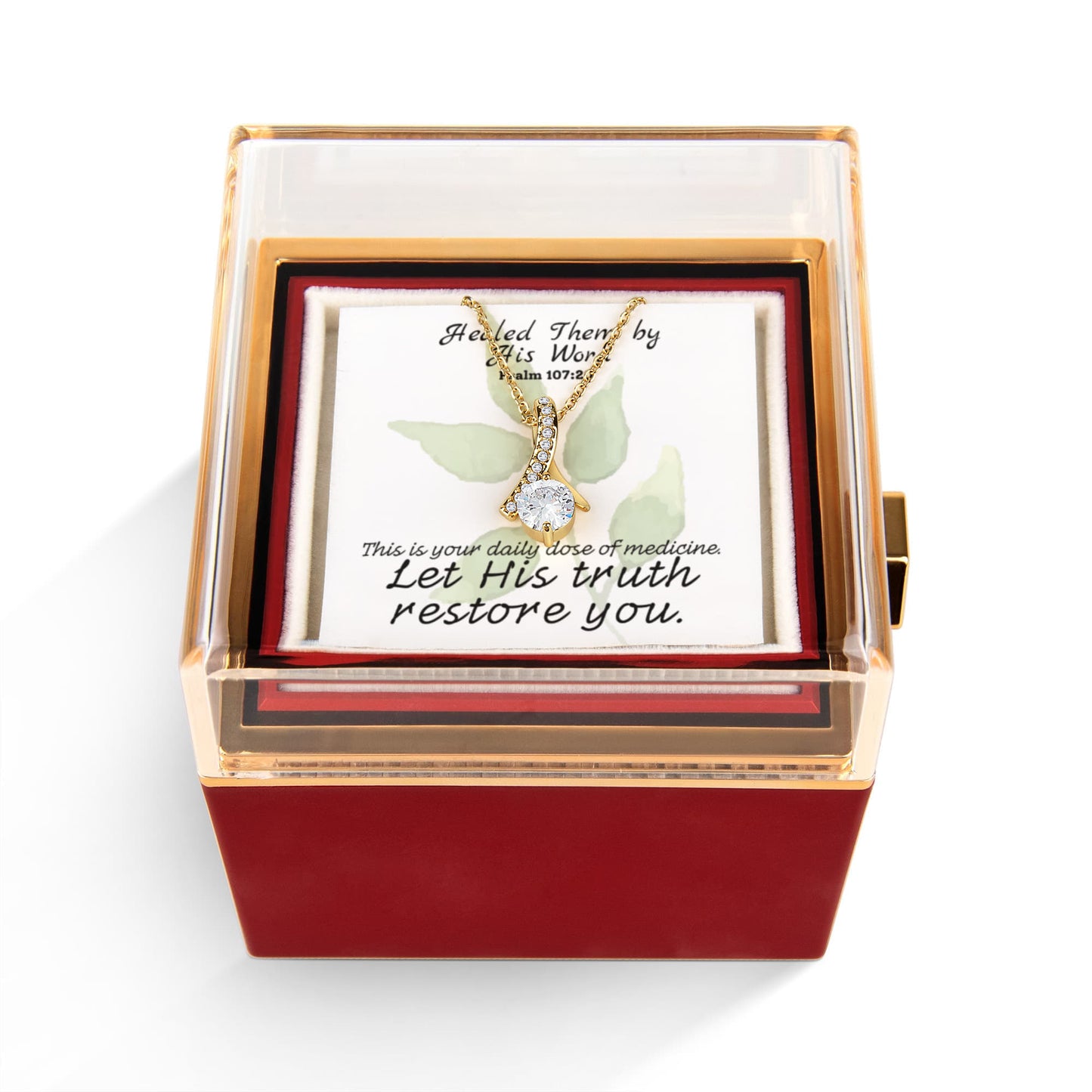 Healed Them By His Words (Psalm 107:20) | Alluring Beauty Necklace in Rotating Rose Gift Box