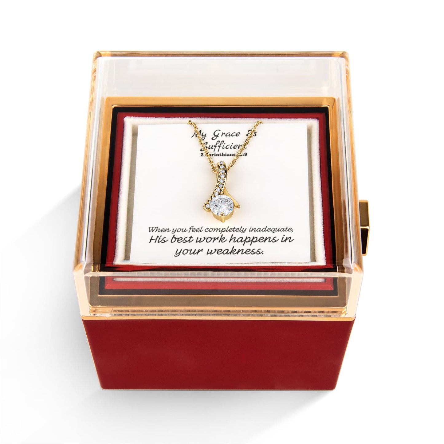 My Grace Is Sufficient (2 Corinthians 12:9) | Alluring Beauty Necklace in Rotating Rose Gift Box
