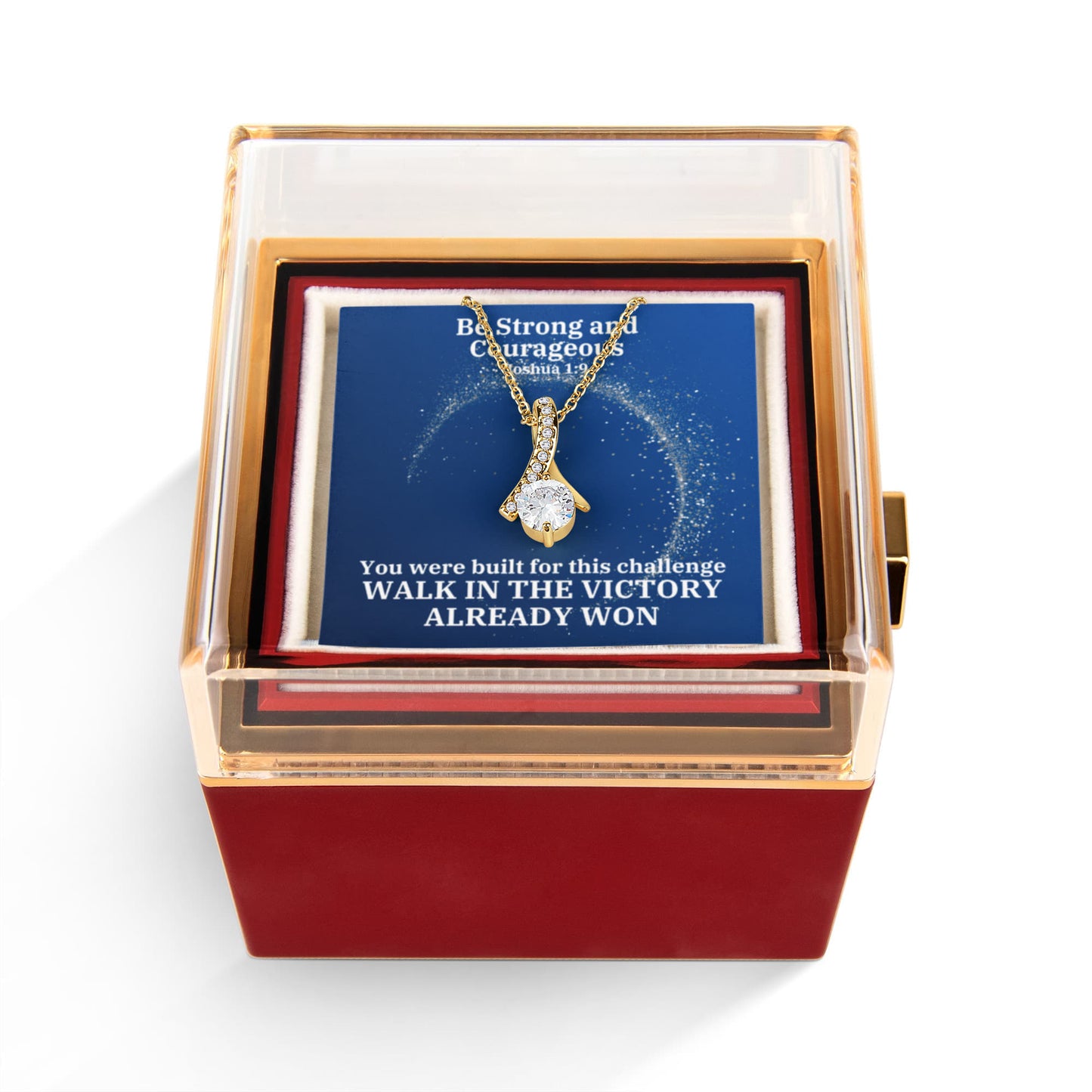Be Strong And Courageous (Joshua 1:9) | Alluring Beauty Necklace in Rotating Rose Gift Box