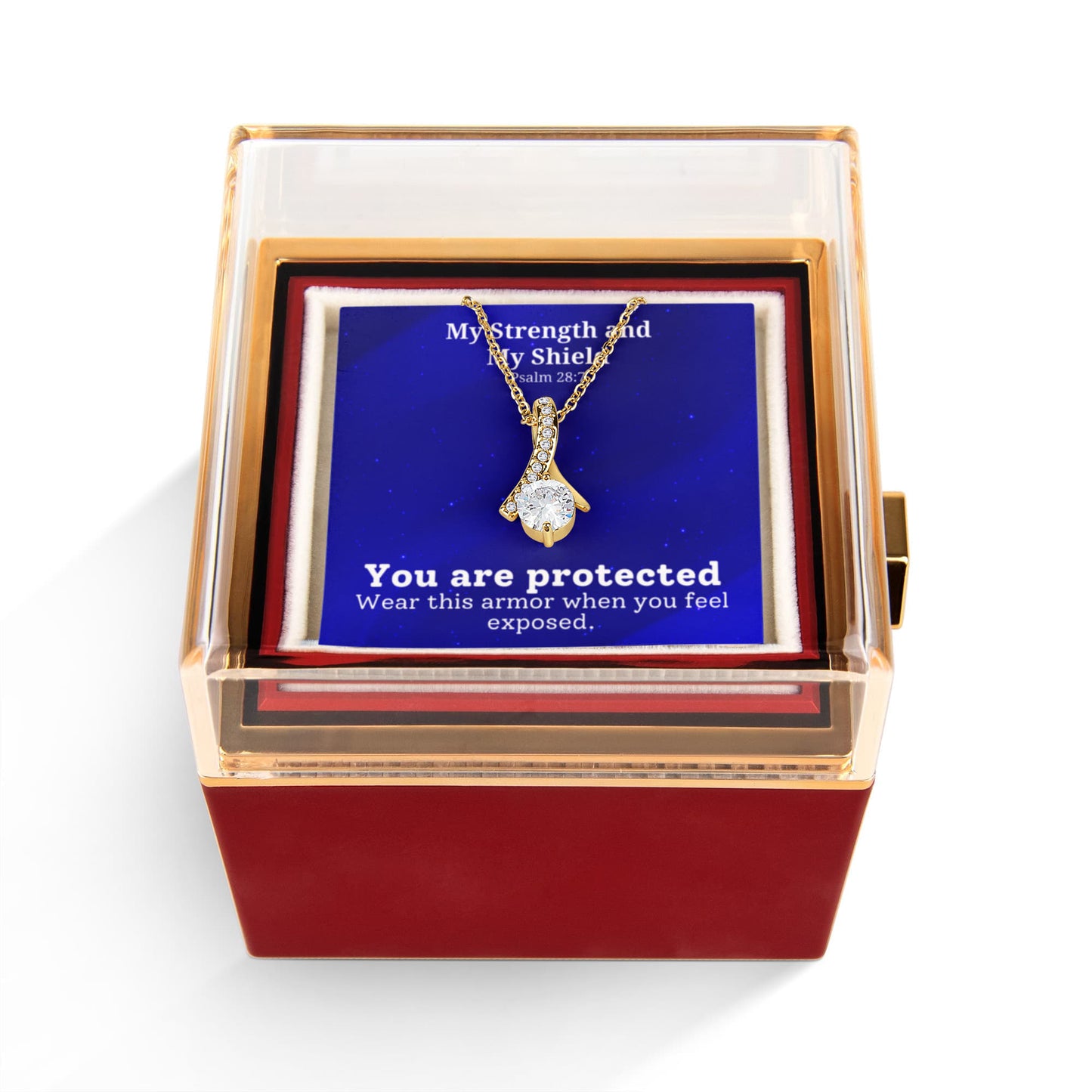 My Strength and My Shield (Psalm 28:7) | Alluring Beauty Necklace in Rotating Rose Gift Box