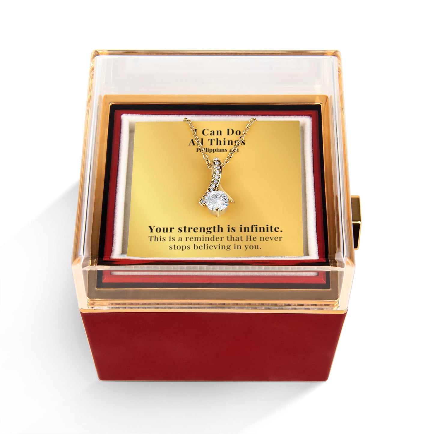 I Can Do All Things (Philippians 4:13) | Alluring Beauty Necklace in Rotating Rose Gift Box