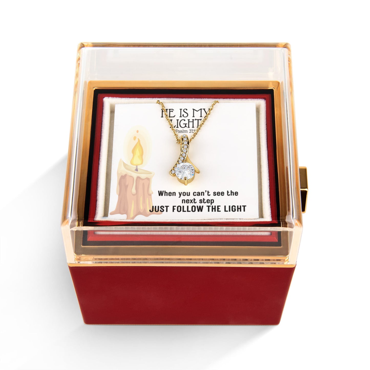 He Is My Light (Psalm 27:1) | Alluring Beauty Necklace in Rotating Rose Gift Box