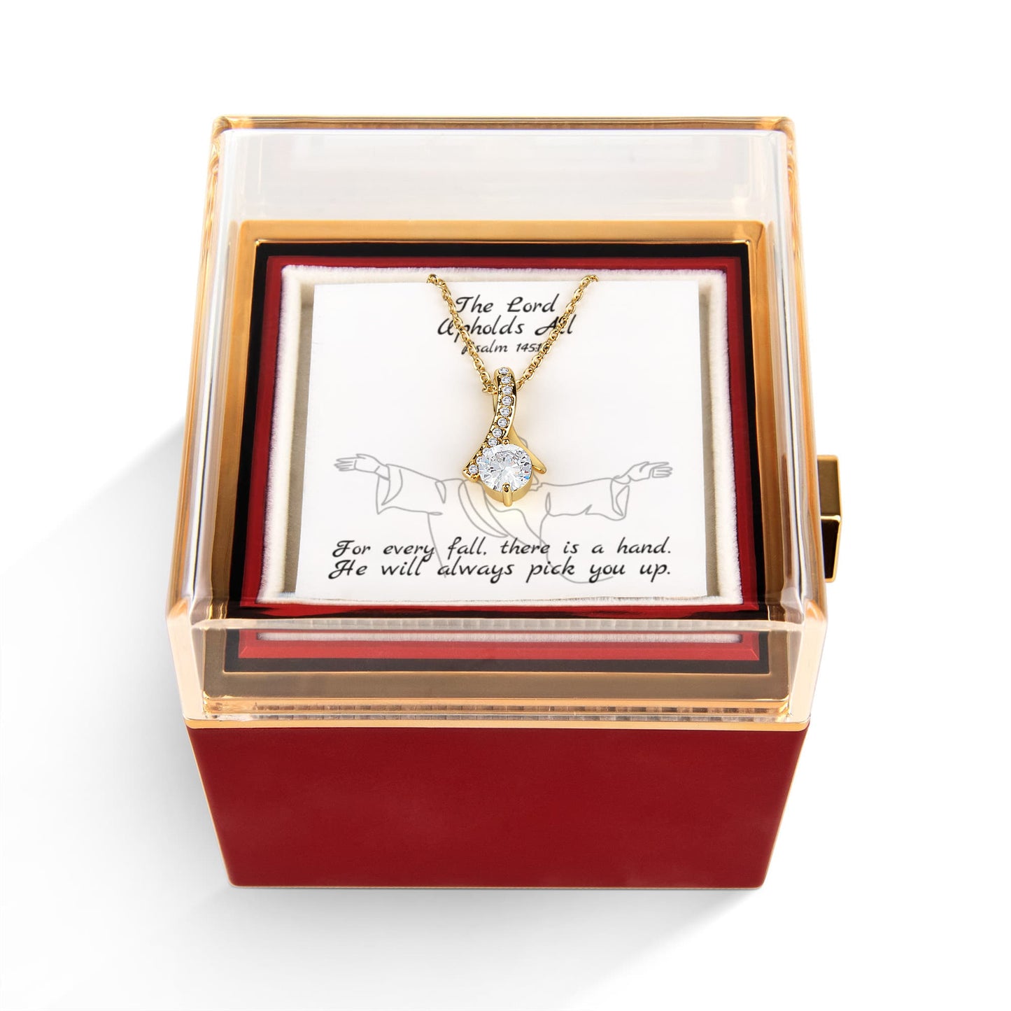 The Lord Upholds All (Psalm 145:14) | Alluring Beauty Necklace in Rotating Rose Gift Box