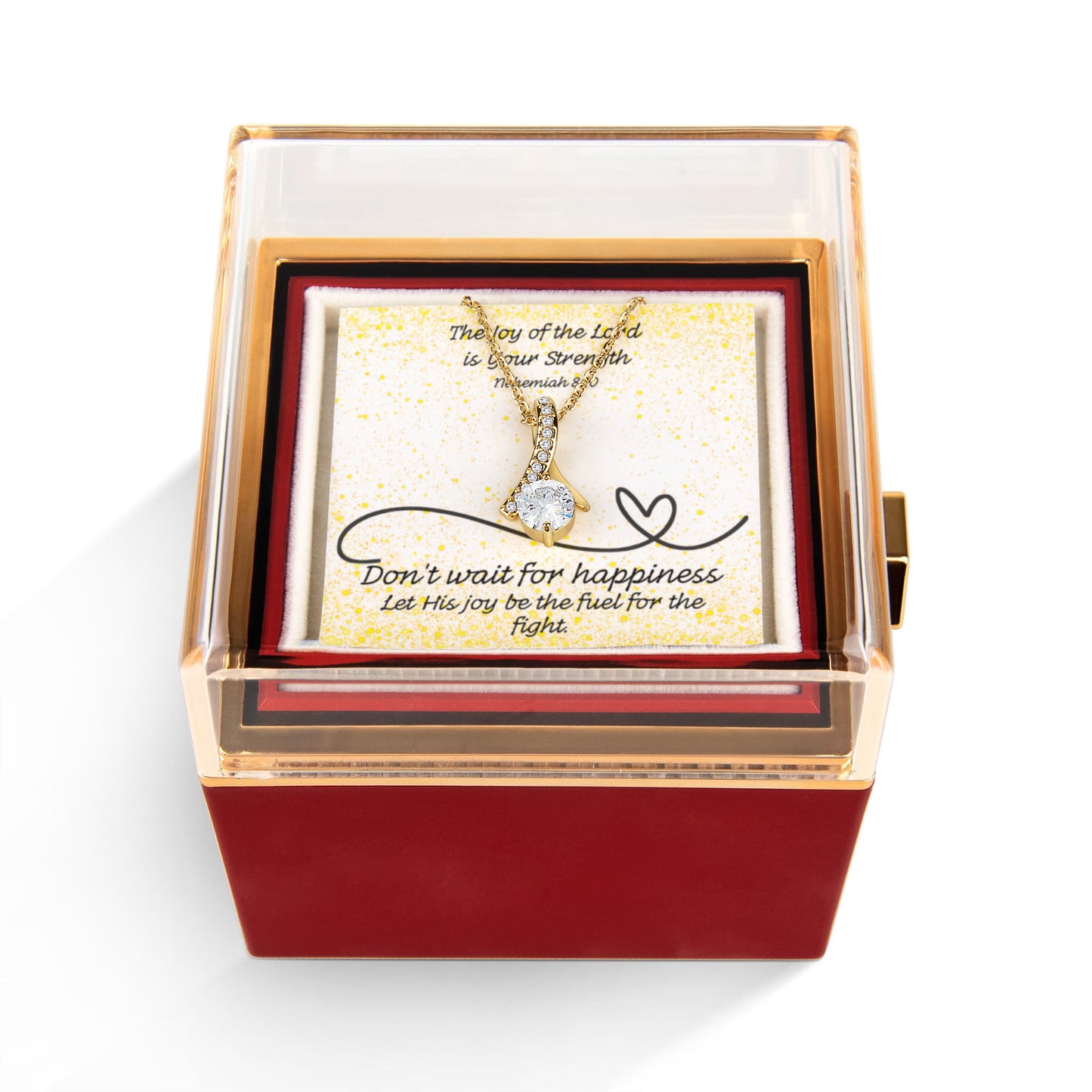 The Joy of the Lord Is Your Strength (Nehemiah 8:10) | Alluring Beauty Necklace in Rotating Rose Gift Box