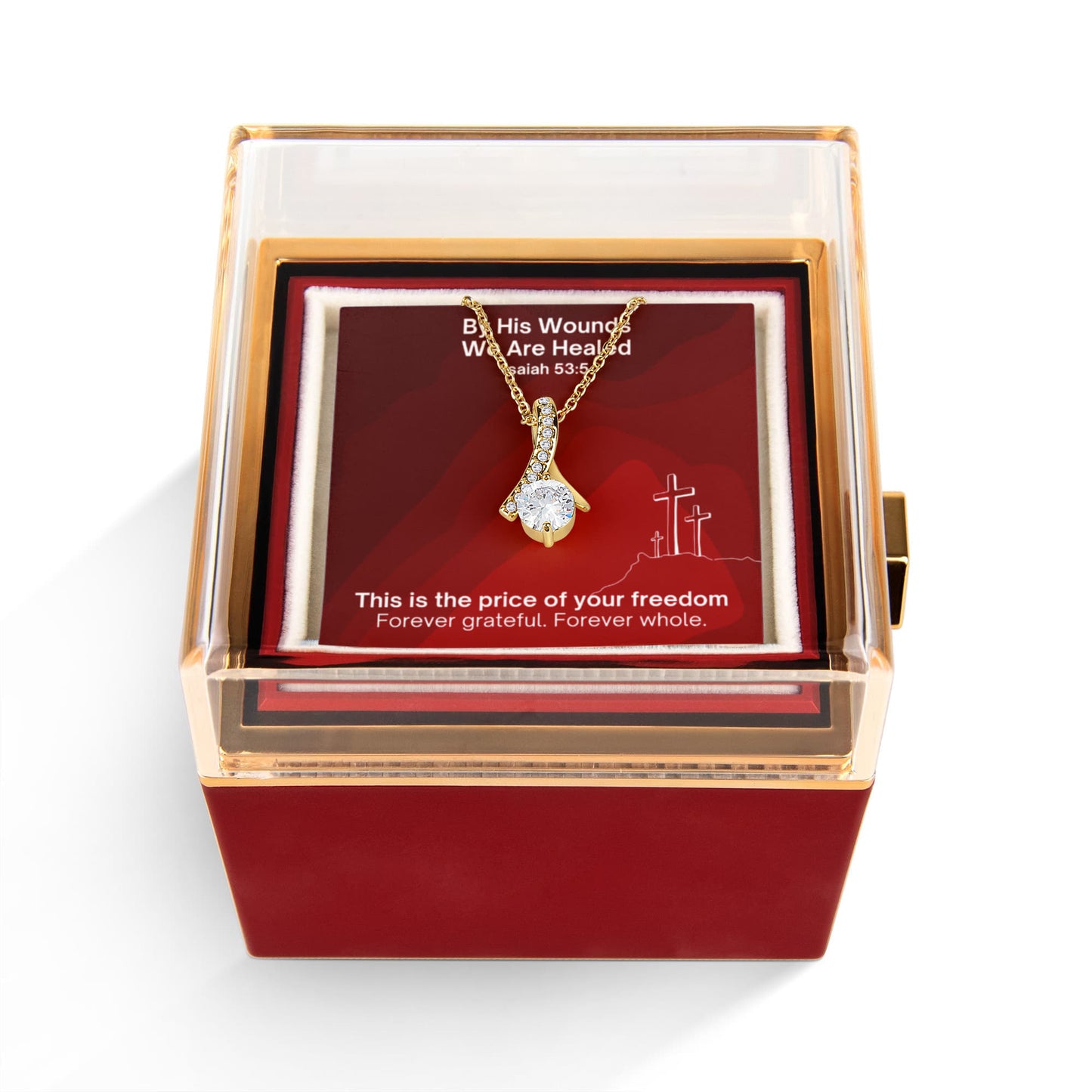 By His Wounds We Are Healed (Isaiah 53:5) | Alluring Beauty Necklace in Rotating Rose Gift Box