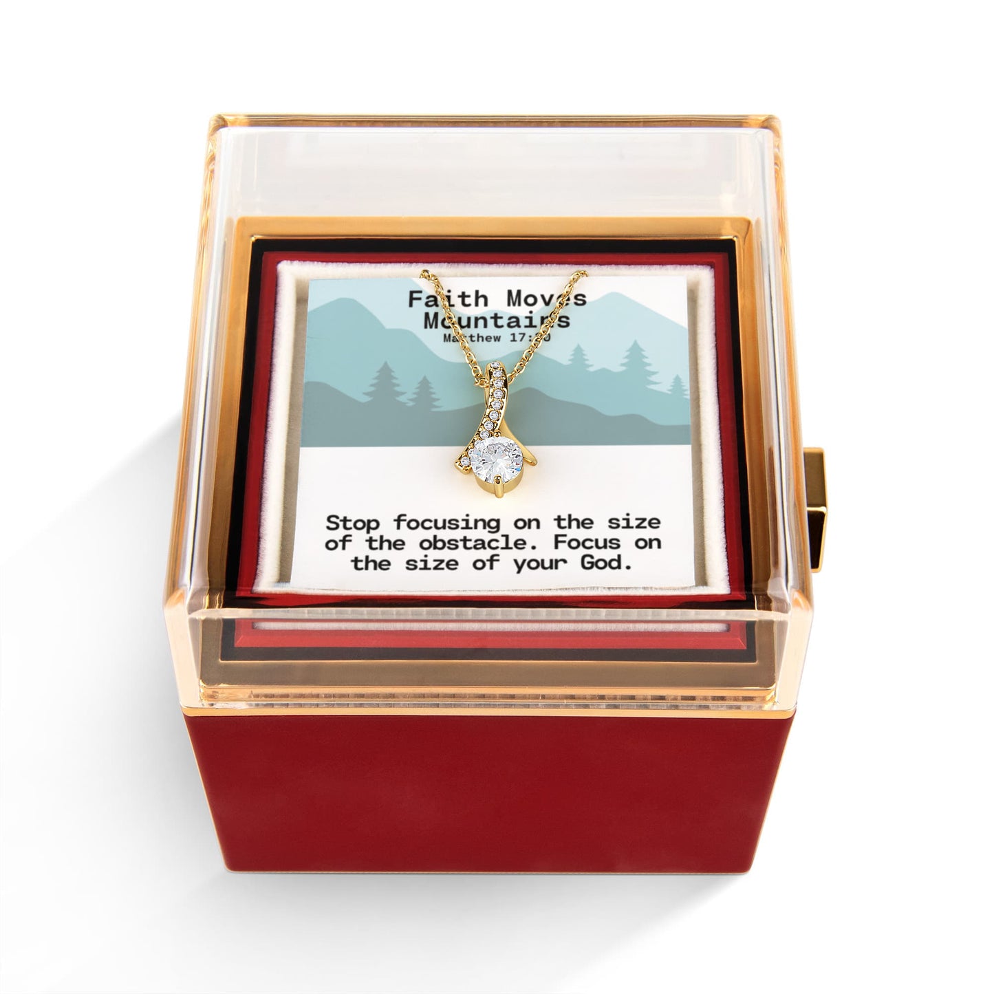 Faith Moves Mountains (Matthew 17:20) | Alluring Beauty Necklace in Rotating Rose Gift Box
