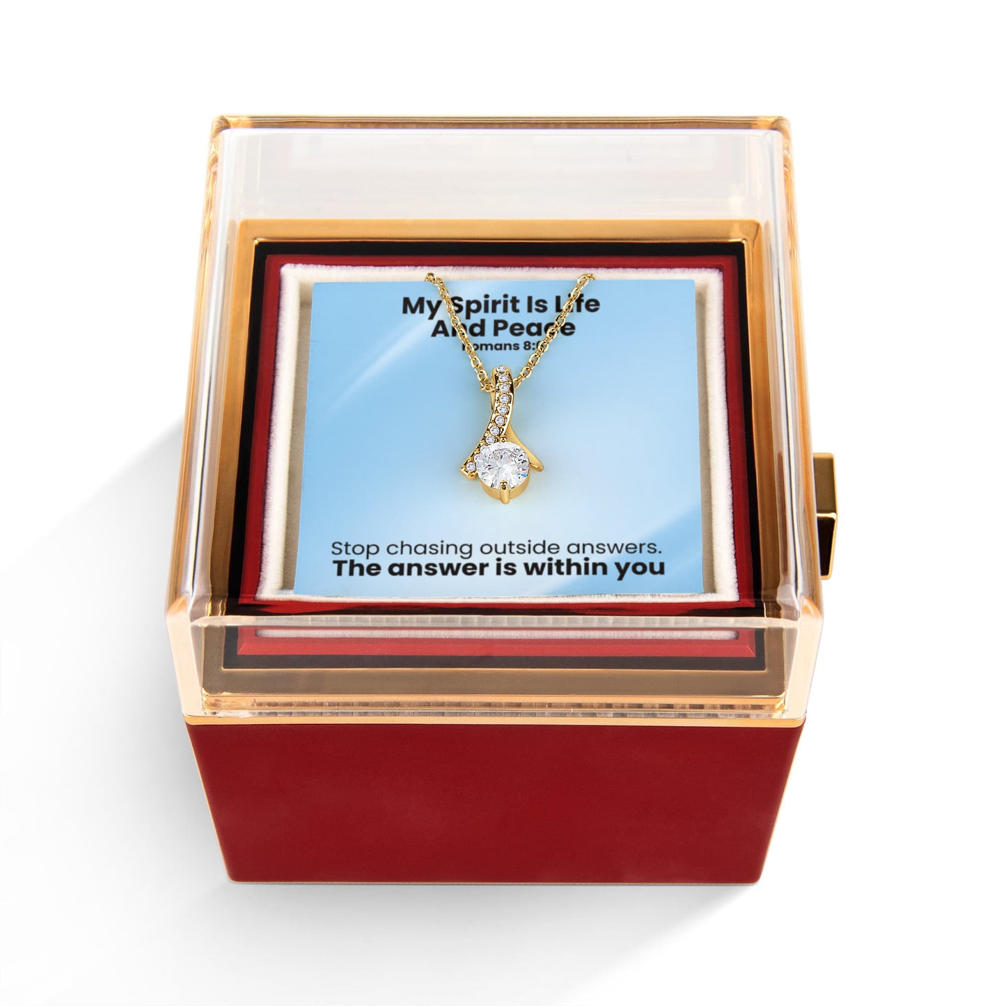 My Spirit Is Life And Peace (Romans 8:6) | Alluring Beauty Necklace in Rotating Rose Gift Box