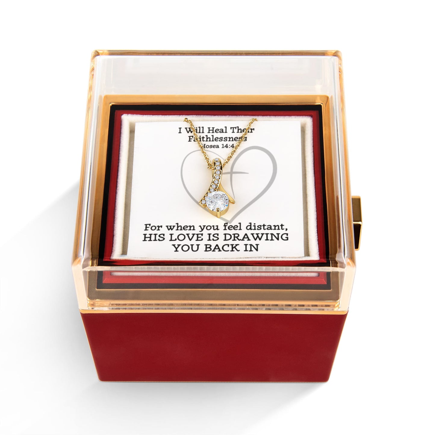 I Will Heal Their Faithlessness (Hosea 14:4) | Alluring Beauty Necklace in Rotating Rose Gift Box