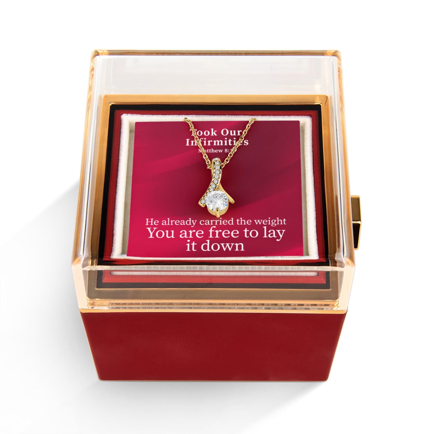 Took Our Infirmities (Matthew :17) | Alluring Beauty Necklace in Rotating Rose Gift Box