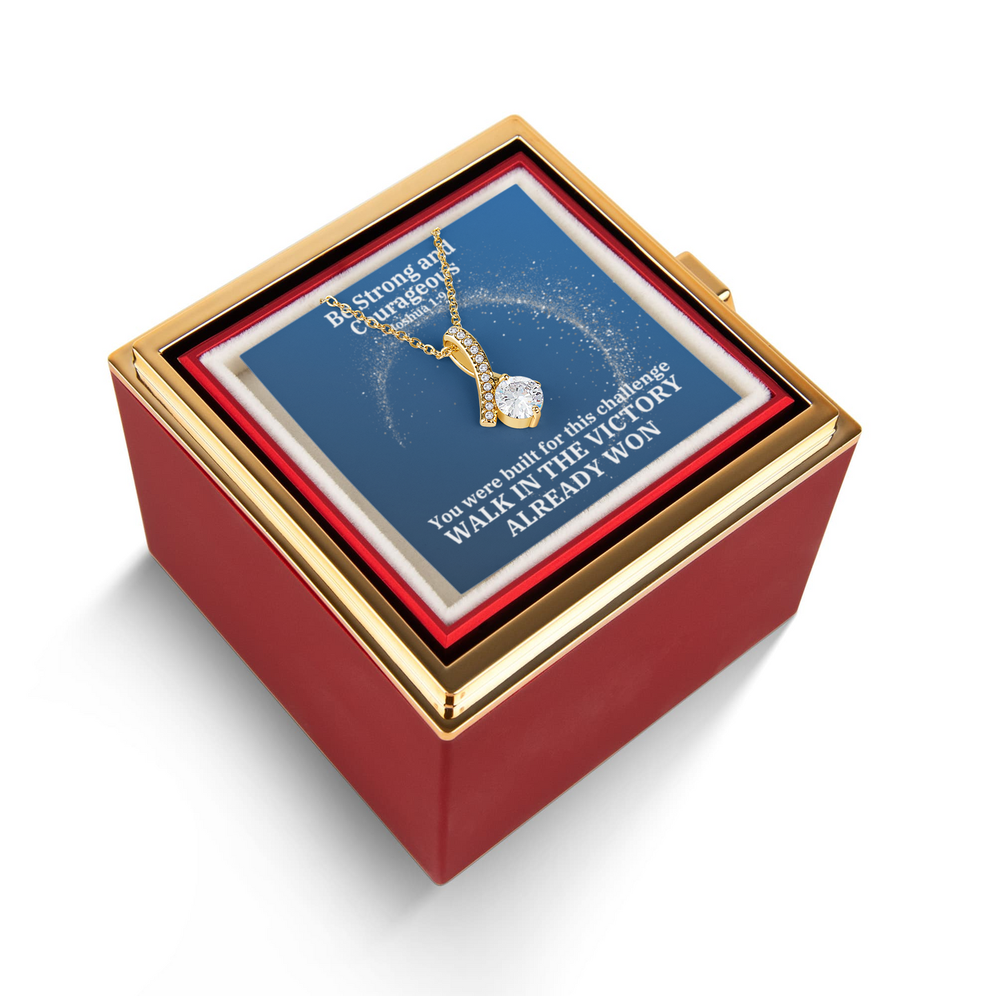 Be Strong And Courageous (Joshua 1:9) | Alluring Beauty Necklace in Rotating Rose Gift Box