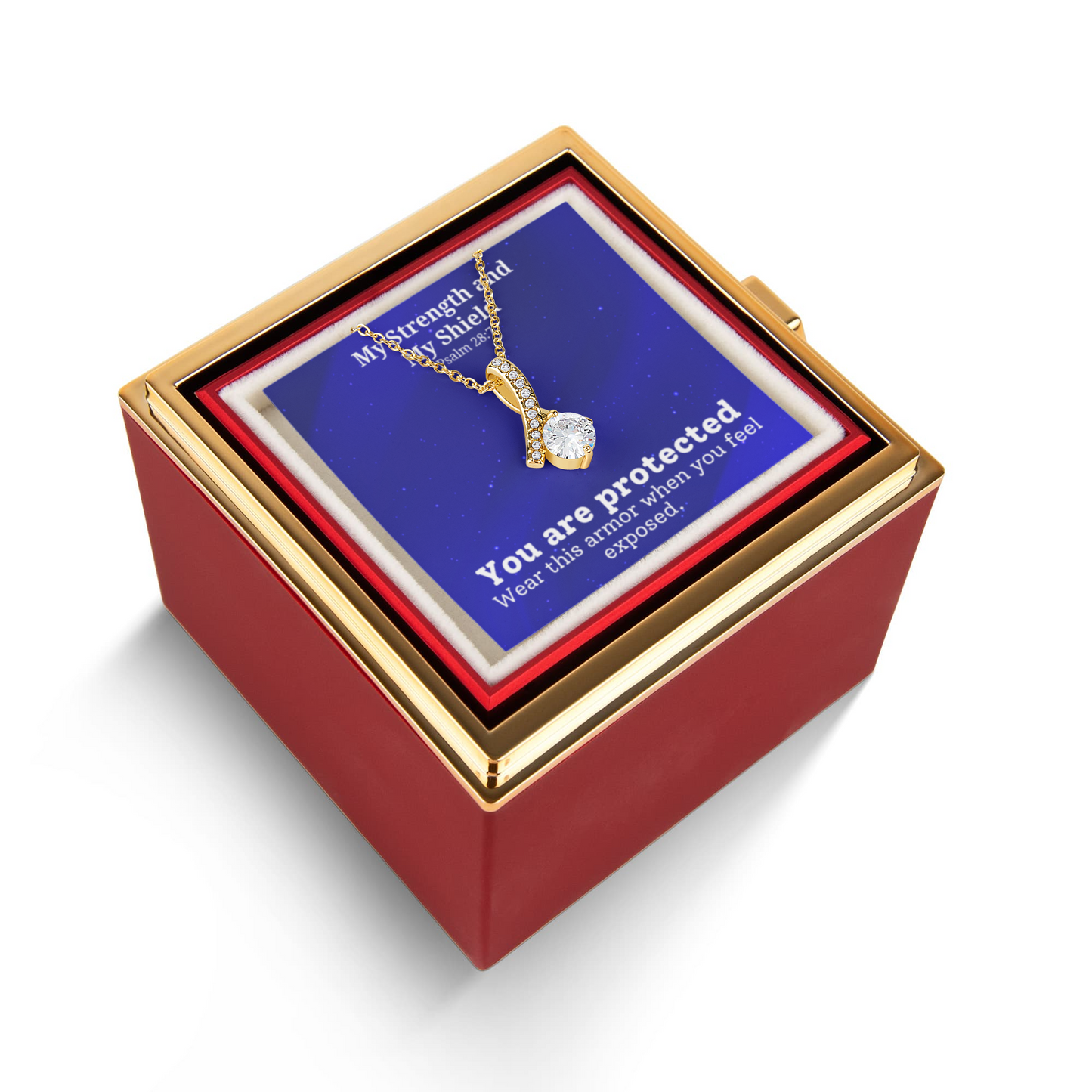 My Strength and My Shield (Psalm 28:7) | Alluring Beauty Necklace in Rotating Rose Gift Box