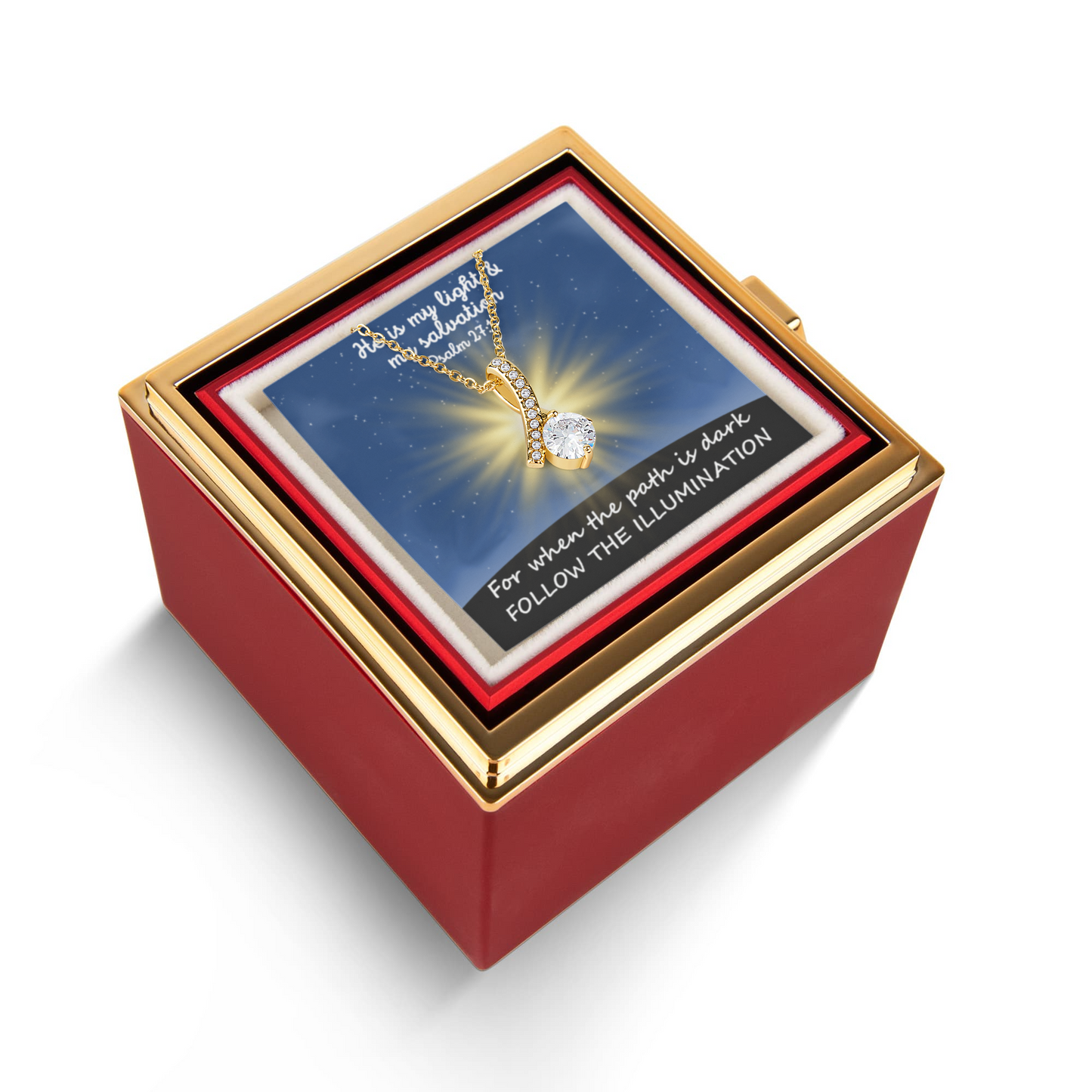 He Is My Light & My Salvation (Psalm 27:1) | Alluring Beauty Necklace in Rotating Rose Gift Box