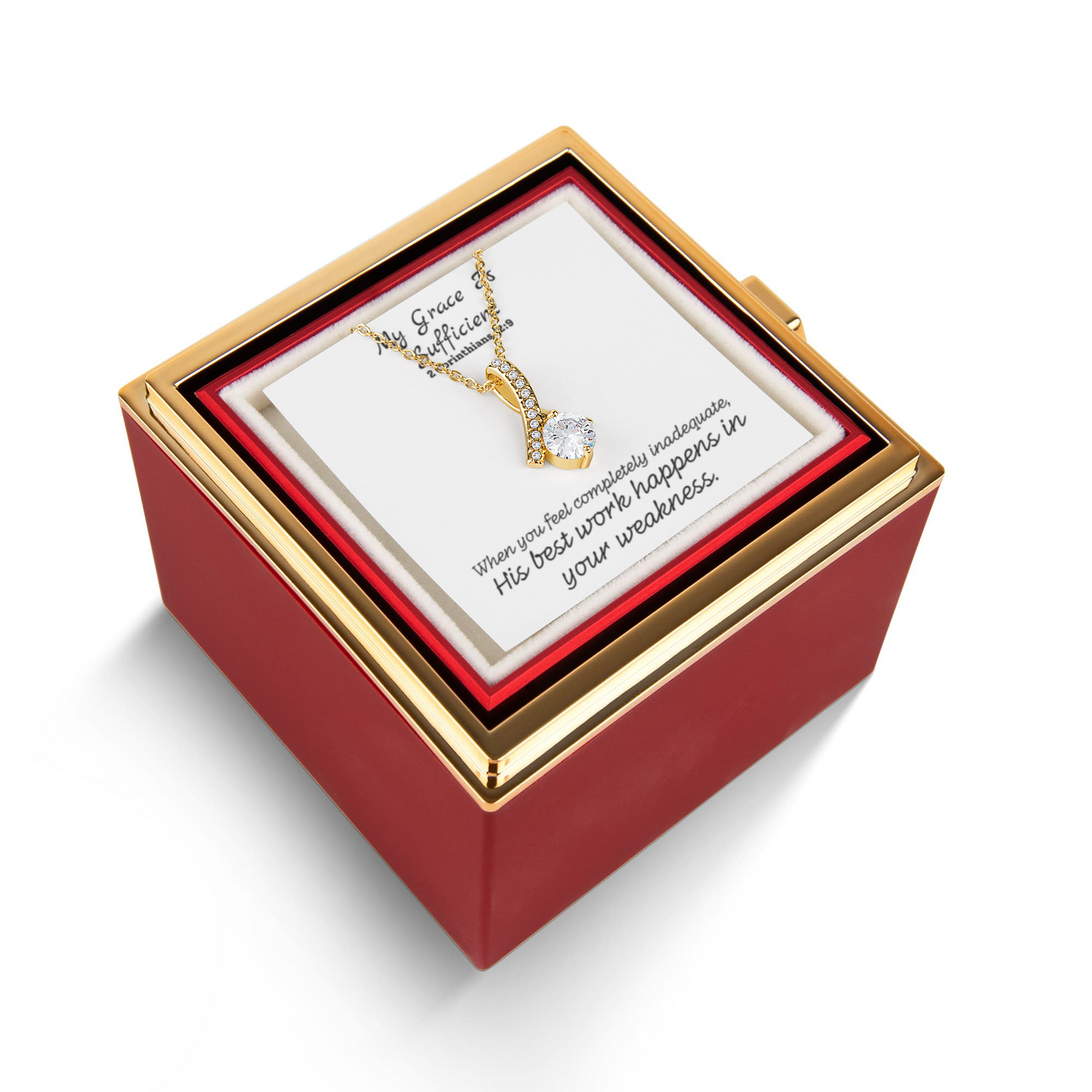 My Grace Is Sufficient (2 Corinthians 12:9) | Alluring Beauty Necklace in Rotating Rose Gift Box