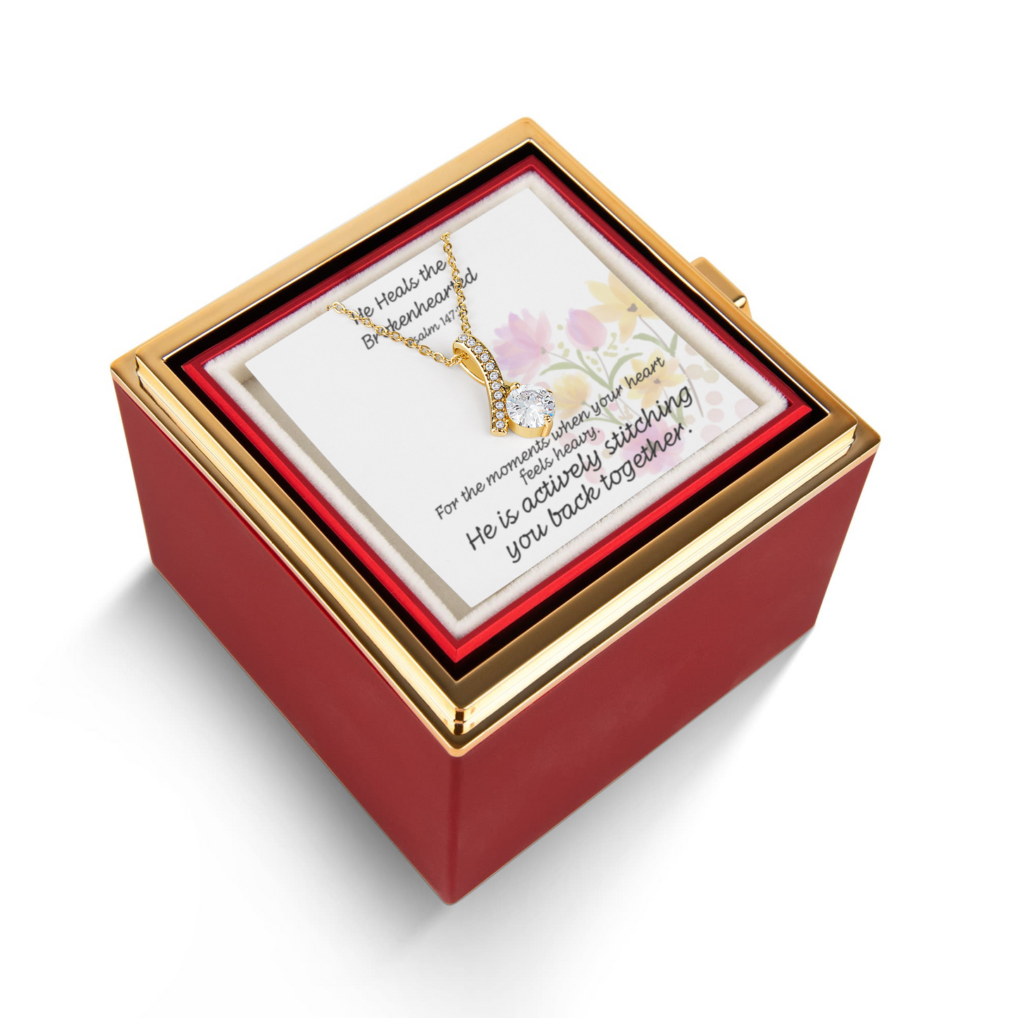 He Heals The Brokenhearted (Psalm 147:3) | Alluring Beauty Necklace in Rotating Rose Gift Box