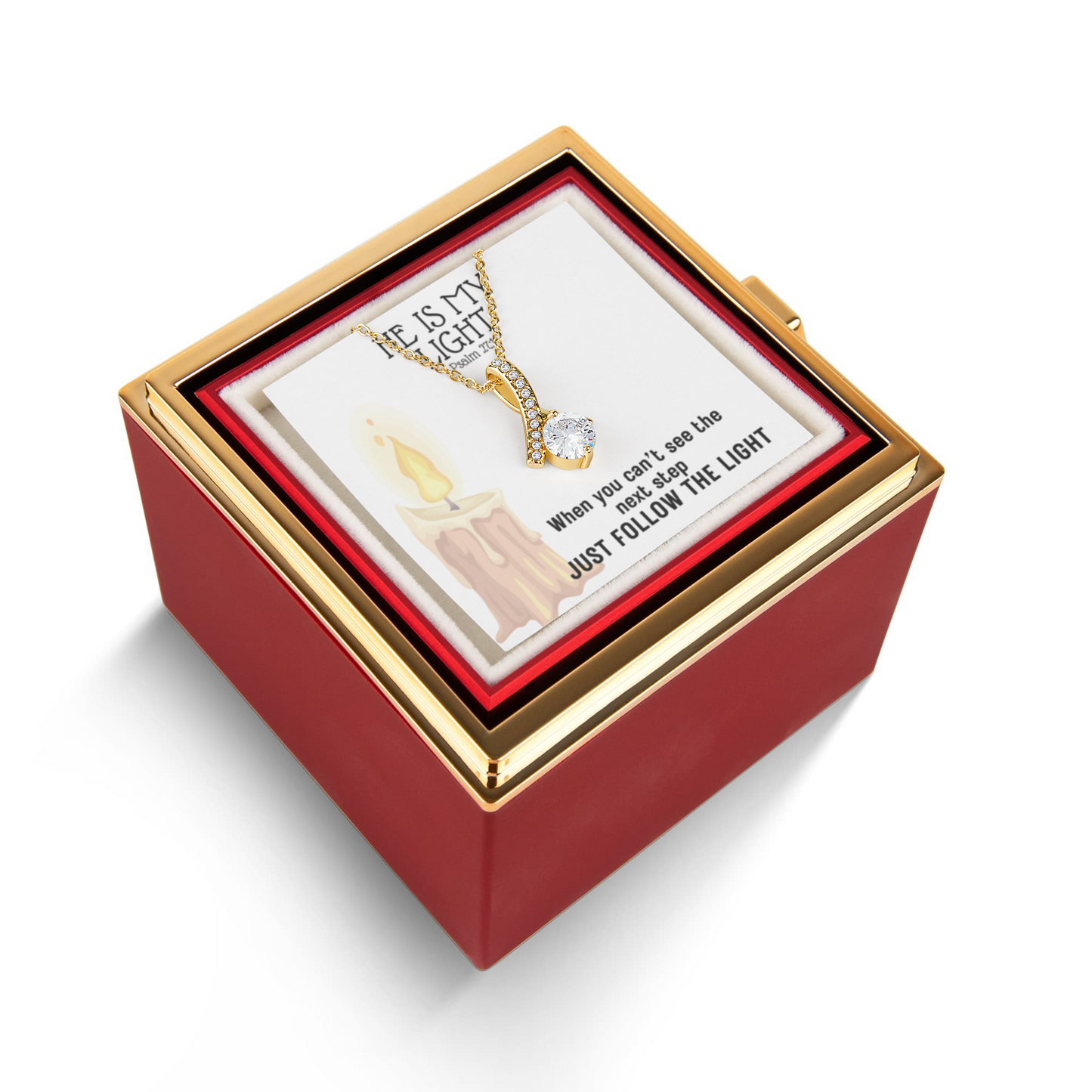 He Is My Light (Psalm 27:1) | Alluring Beauty Necklace in Rotating Rose Gift Box