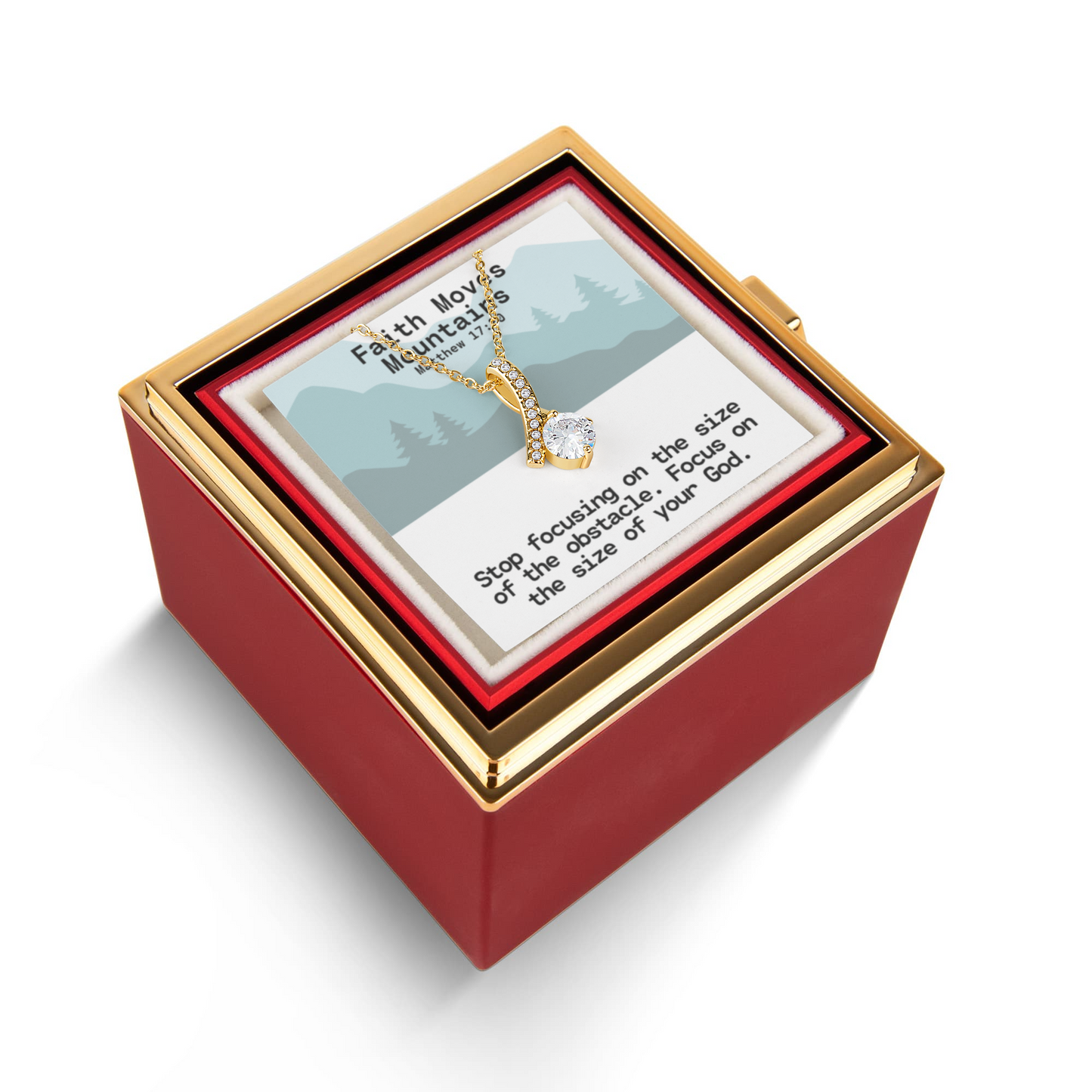 Faith Moves Mountains (Matthew 17:20) | Alluring Beauty Necklace in Rotating Rose Gift Box