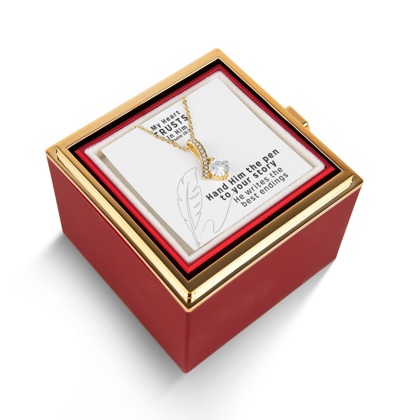 My Heart Trusts In Him (Psalm 28:7) | Alluring Beauty Necklace in Rotating Rose Gift Box