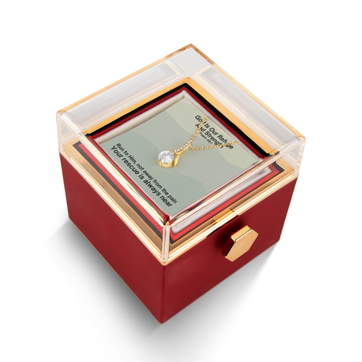 God Is Our Refuge And Strength (Psalm 46:1) | Alluring Beauty Necklace in Rotating Rose Gift Box
