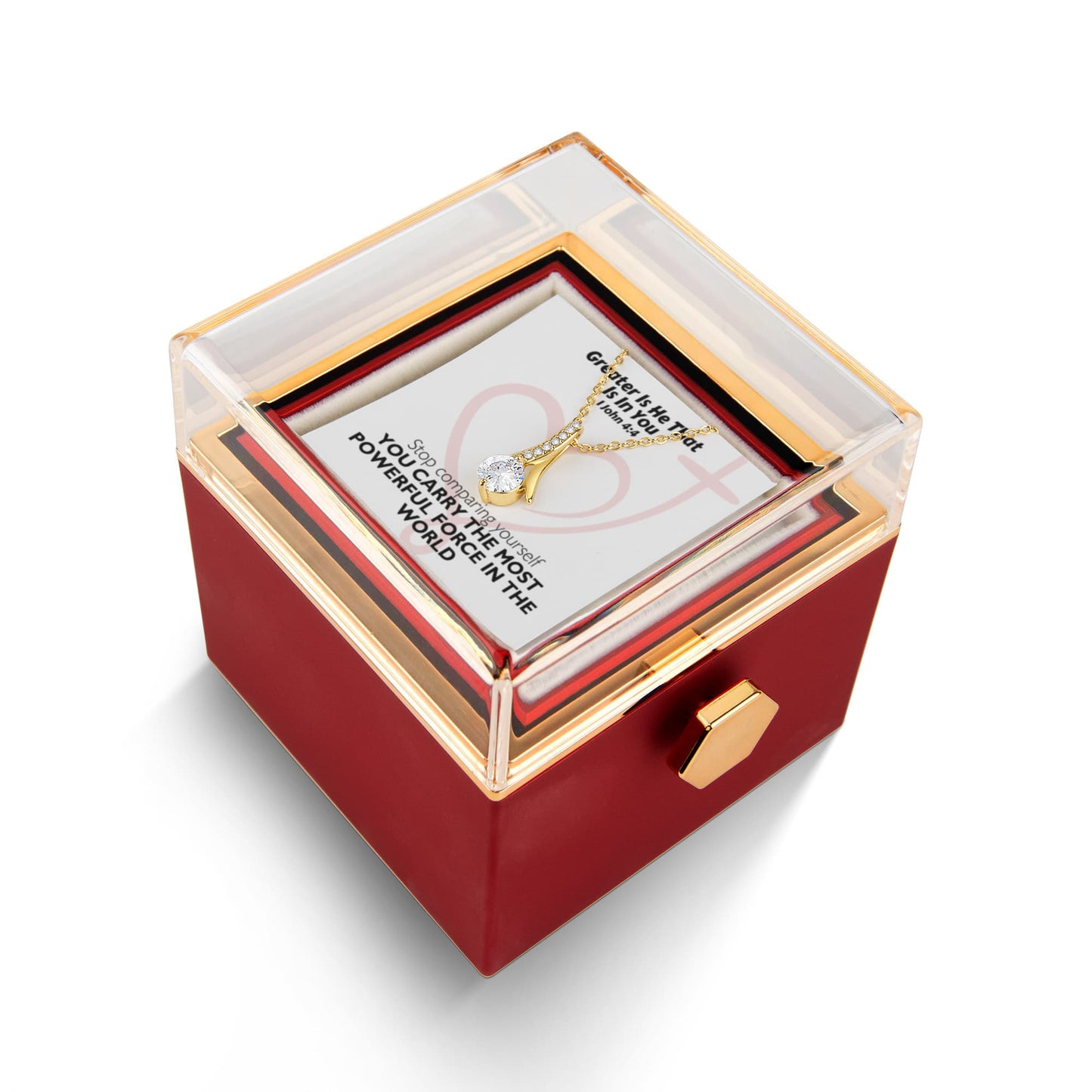Greater Is He That Is In You (1 John 4:4) | Alluring Beauty Necklace in Rotating Rose Gift Box