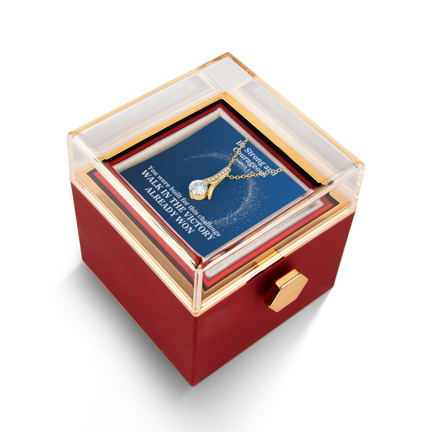 Be Strong And Courageous (Joshua 1:9) | Alluring Beauty Necklace in Rotating Rose Gift Box