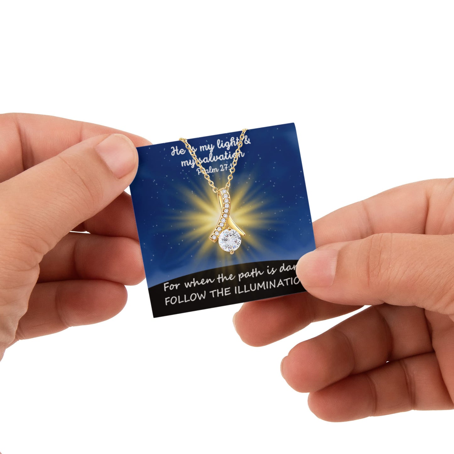 He Is My Light & My Salvation (Psalm 27:1) | Alluring Beauty Necklace in Rotating Rose Gift Box