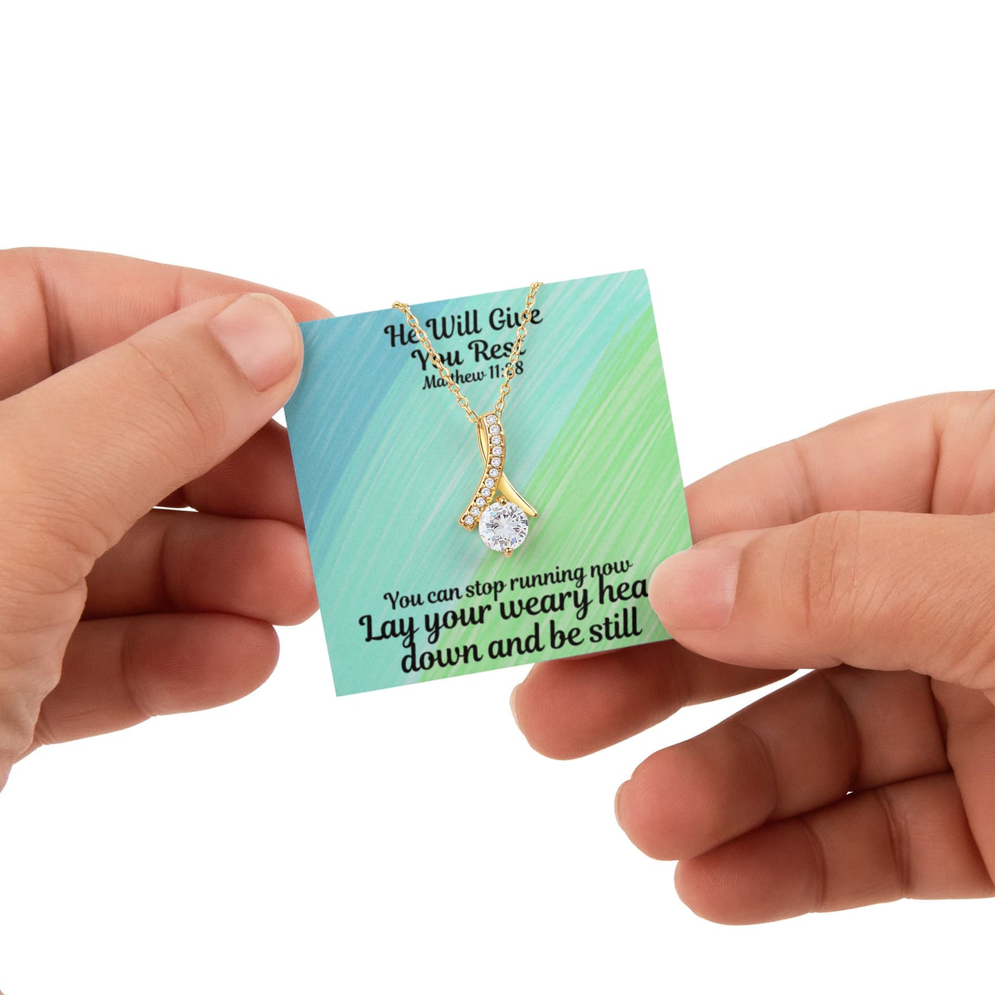 He Will Give You Rest (Matthew 11:28) | Alluring Beauty Necklace in Rotating Rose Gift Box