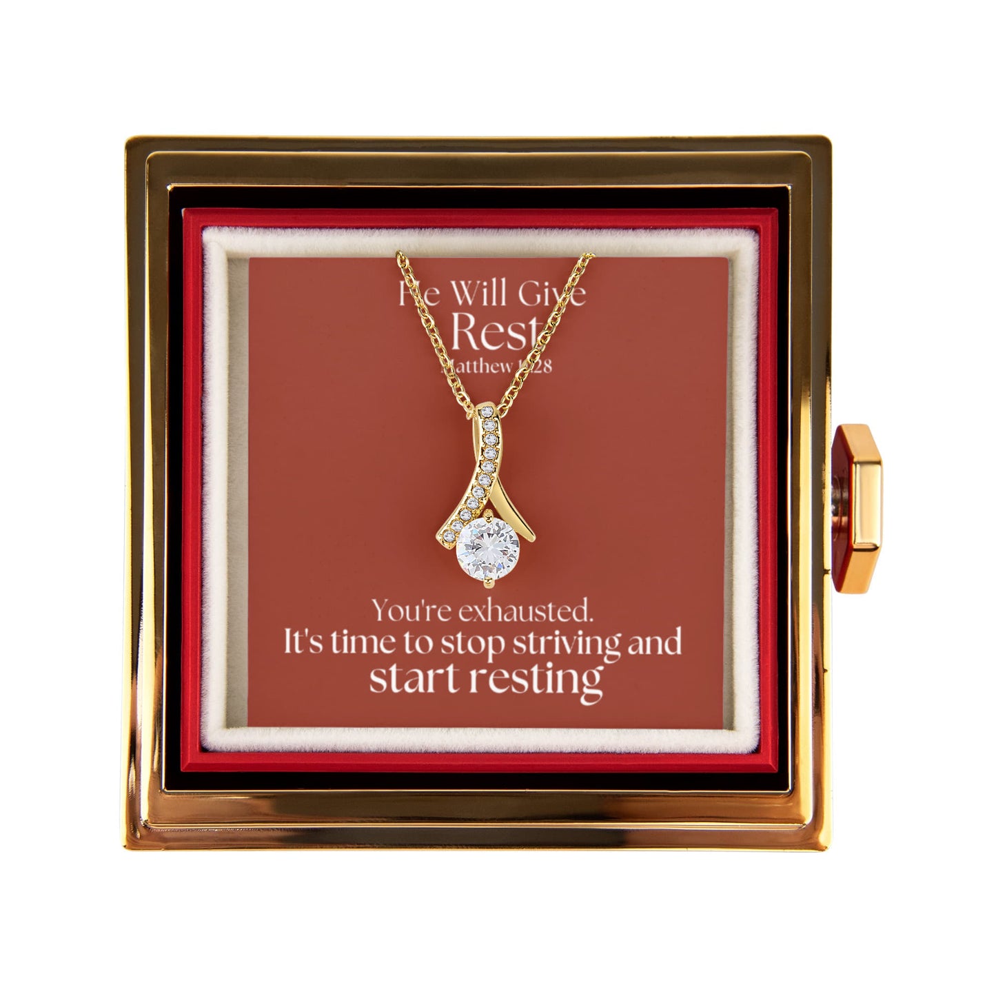 He Will Give  Rest (Matthew 11:28) | Alluring Beauty Necklace in Rotating Rose Gift Box