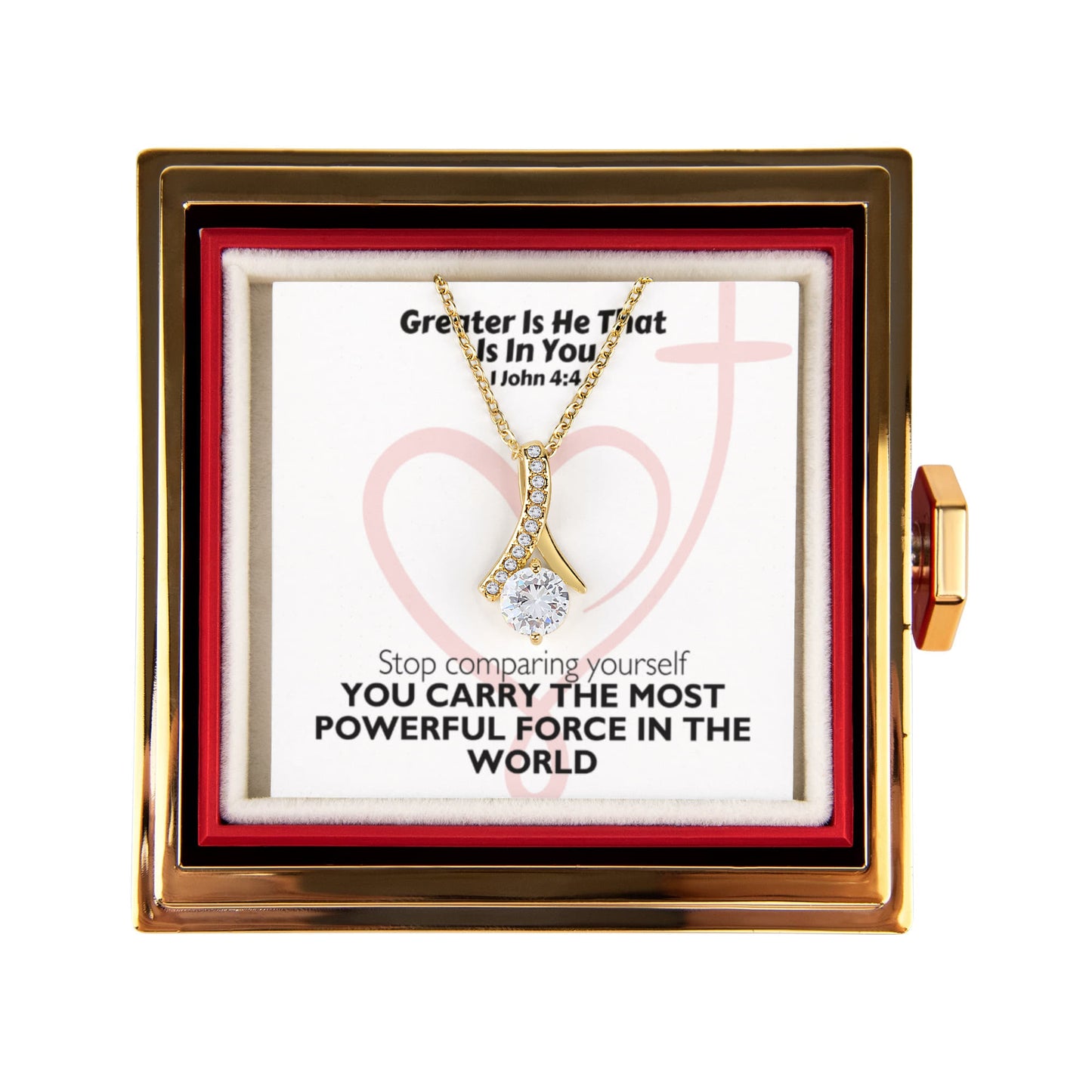 Greater Is He That Is In You (1 John 4:4) | Alluring Beauty Necklace in Rotating Rose Gift Box