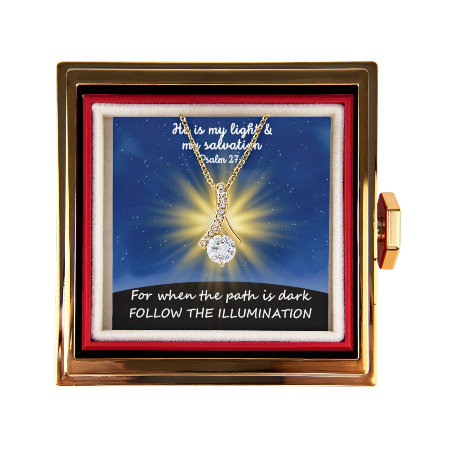 He Is My Light & My Salvation (Psalm 27:1) | Alluring Beauty Necklace in Rotating Rose Gift Box