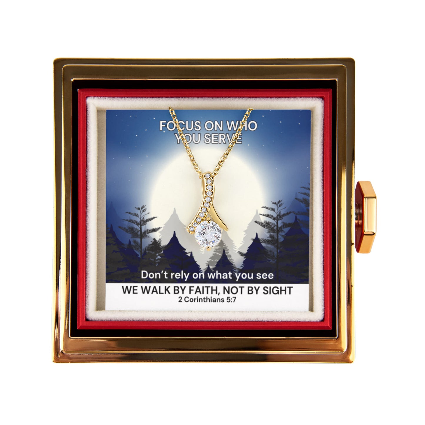We Walk By Faith, Not By Sight (2 Corinthians 5:7) | Alluring Beauty Necklace in Rotating Rose Gift Box