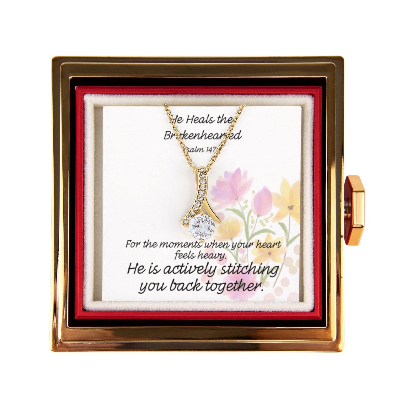He Heals The Brokenhearted (Psalm 147:3) | Alluring Beauty Necklace in Rotating Rose Gift Box