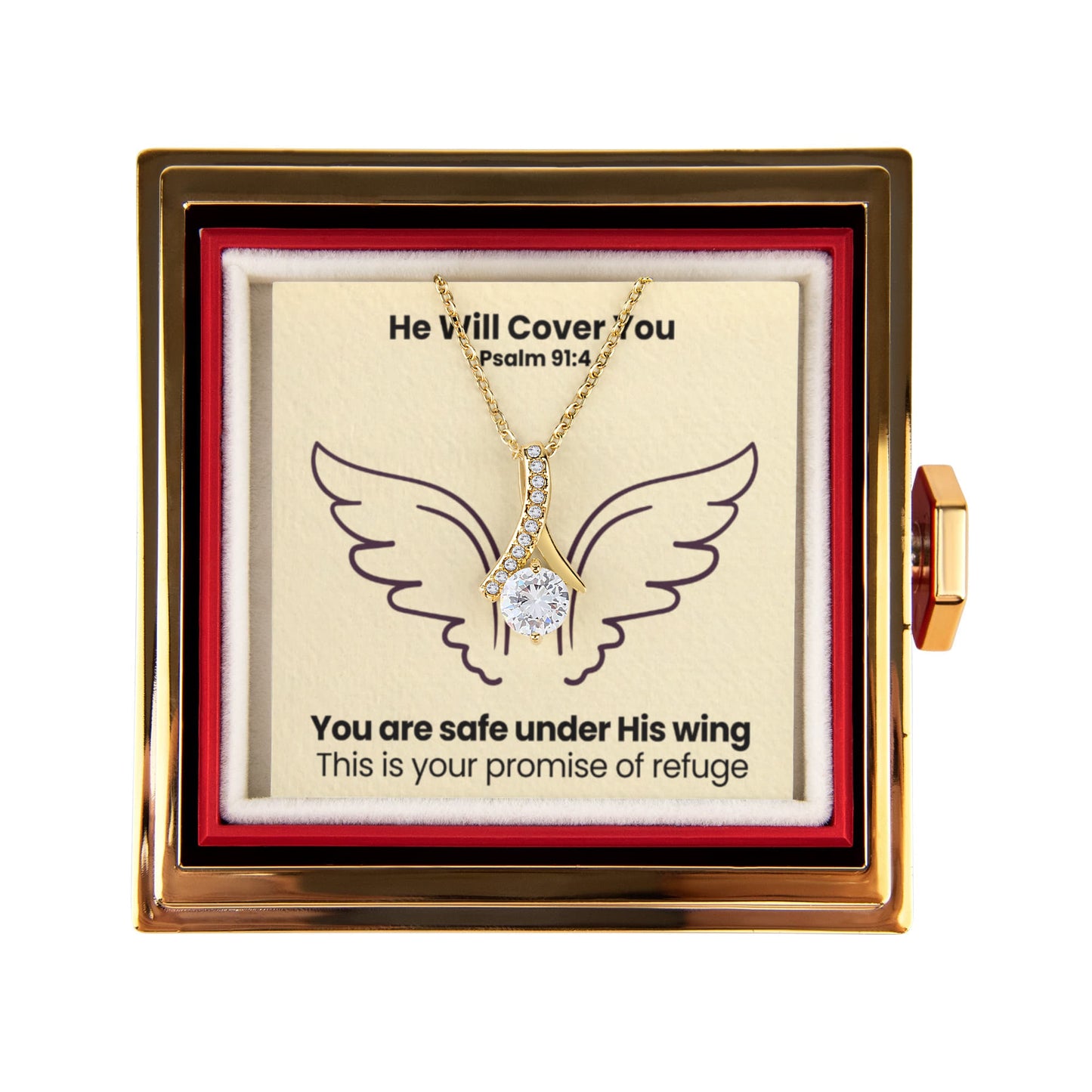 He Will Cover You (Psalm 91:4) | Alluring Beauty Necklace in Rotating Rose Gift Box