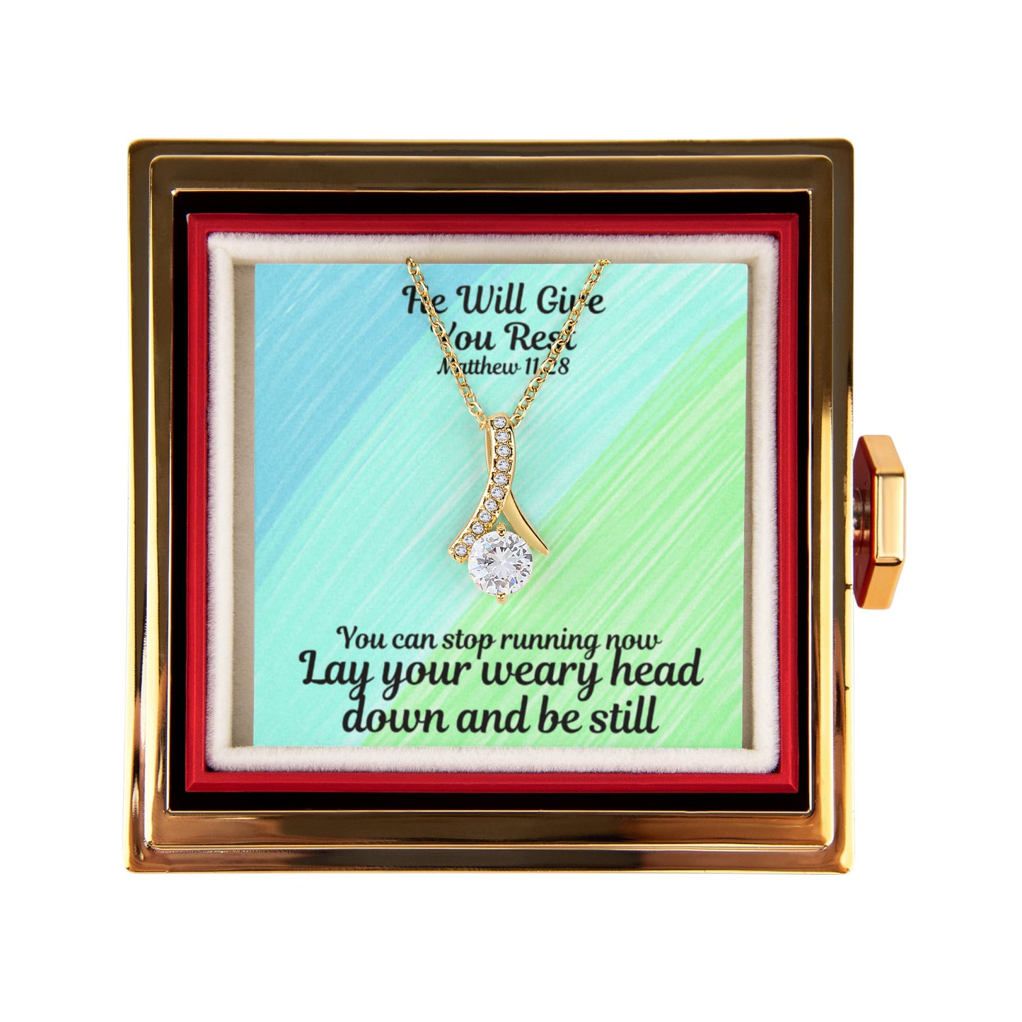 He Will Give You Rest (Matthew 11:28) | Alluring Beauty Necklace in Rotating Rose Gift Box