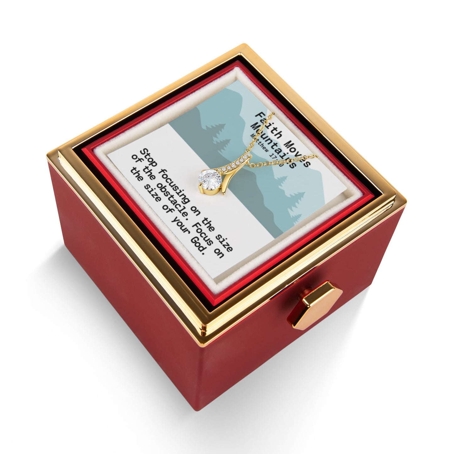 Faith Moves Mountains (Matthew 17:20) | Alluring Beauty Necklace in Rotating Rose Gift Box