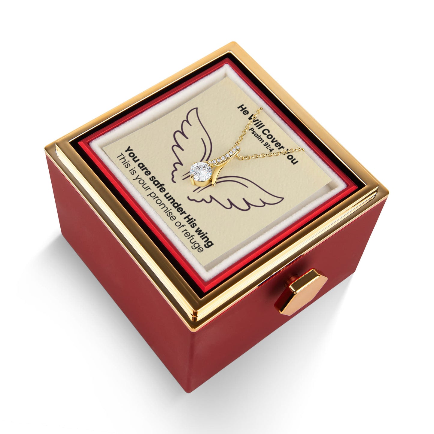 He Will Cover You (Psalm 91:4) | Alluring Beauty Necklace in Rotating Rose Gift Box