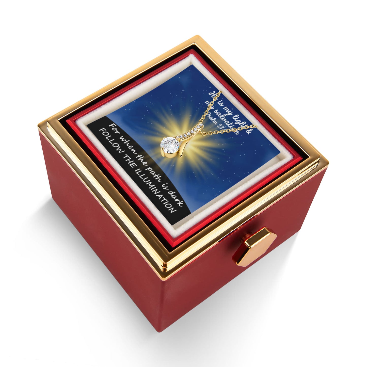 He Is My Light & My Salvation (Psalm 27:1) | Alluring Beauty Necklace in Rotating Rose Gift Box