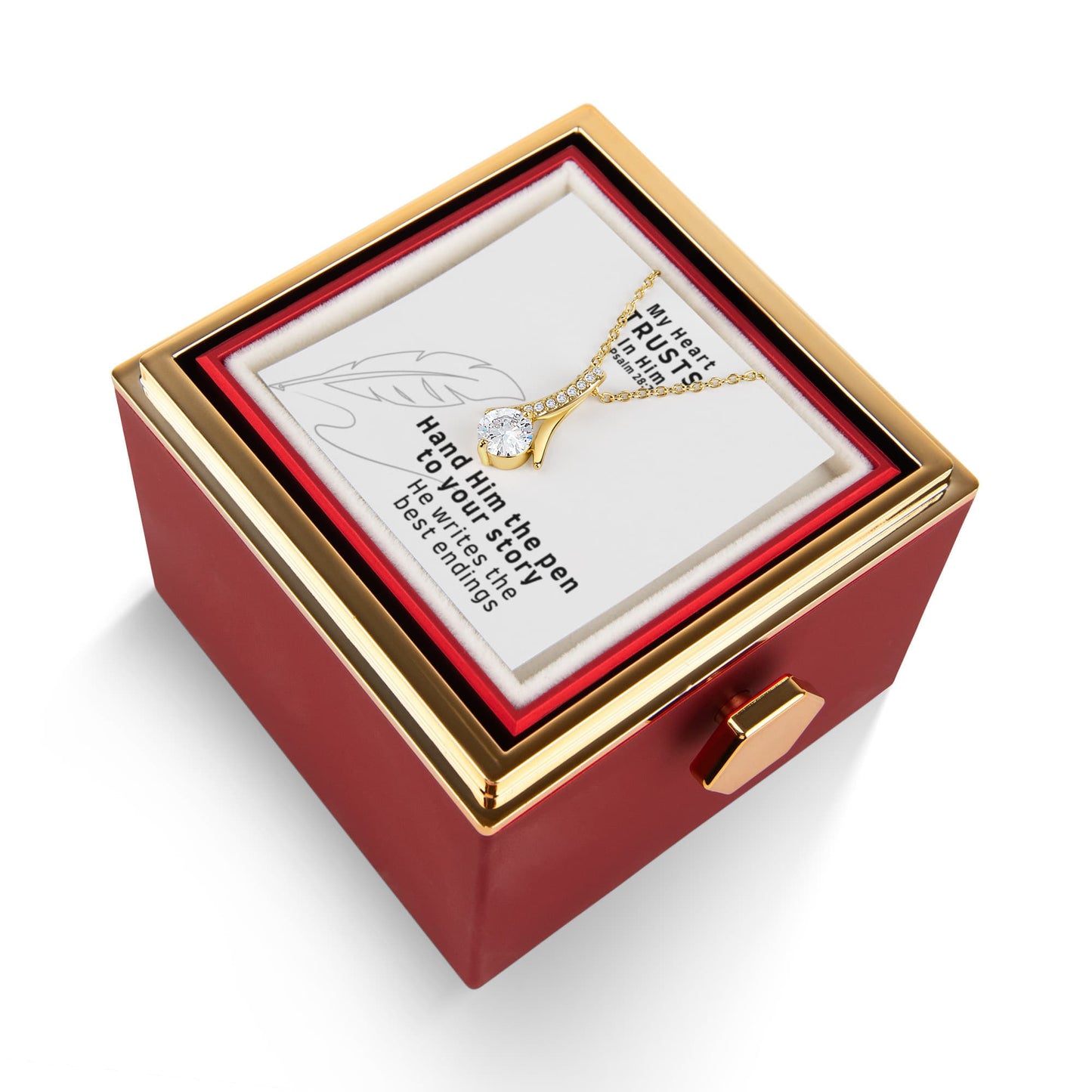 My Heart Trusts In Him (Psalm 28:7) | Alluring Beauty Necklace in Rotating Rose Gift Box