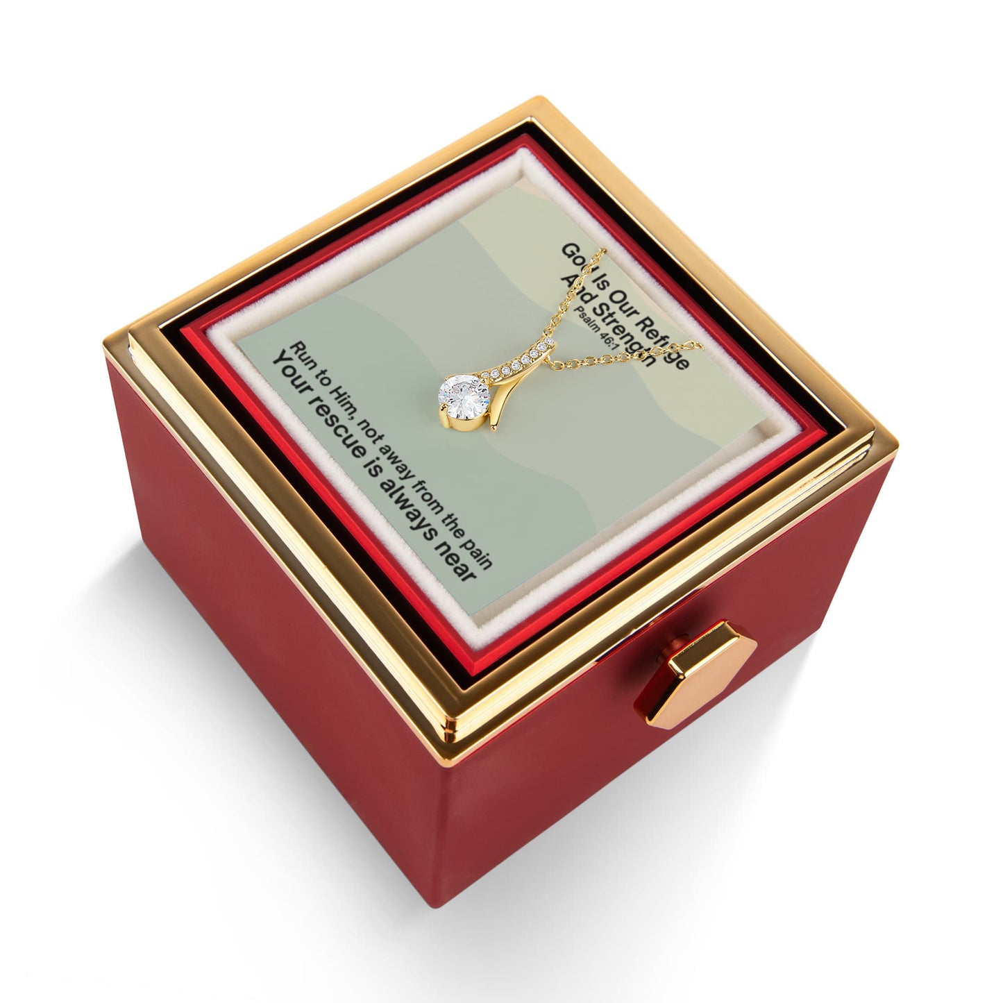 God Is Our Refuge And Strength (Psalm 46:1) | Alluring Beauty Necklace in Rotating Rose Gift Box