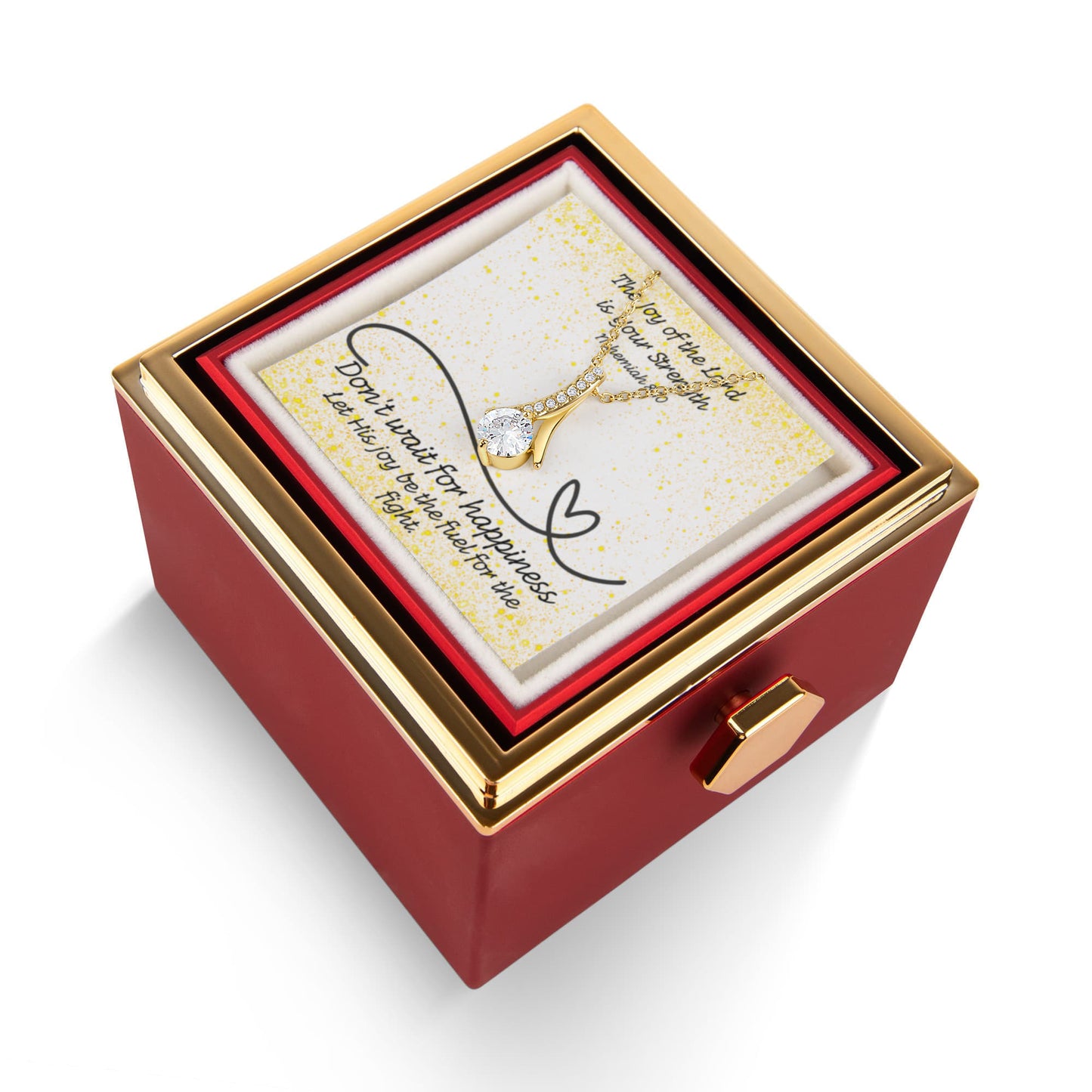The Joy of the Lord Is Your Strength (Nehemiah 8:10) | Alluring Beauty Necklace in Rotating Rose Gift Box