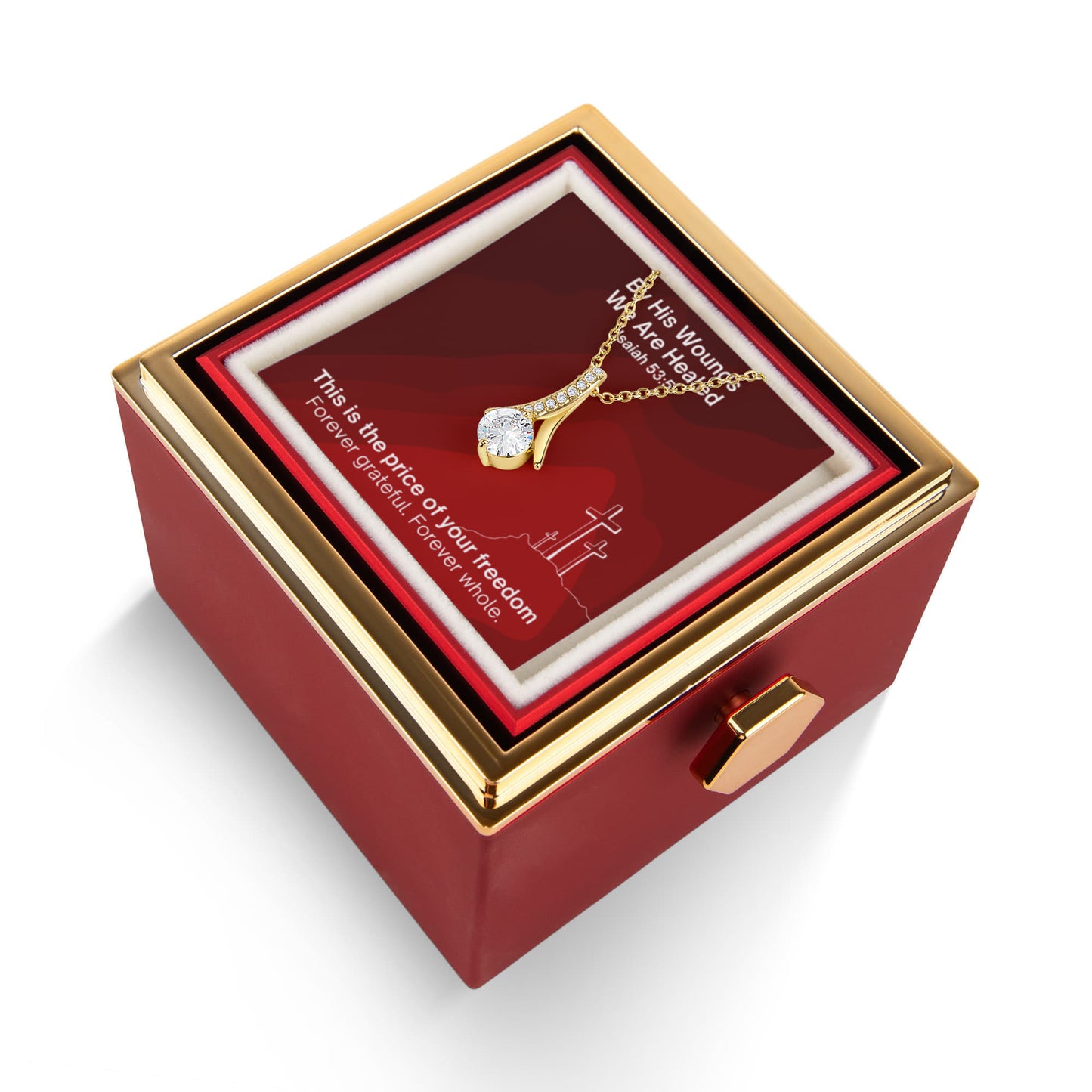 By His Wounds We Are Healed (Isaiah 53:5) | Alluring Beauty Necklace in Rotating Rose Gift Box