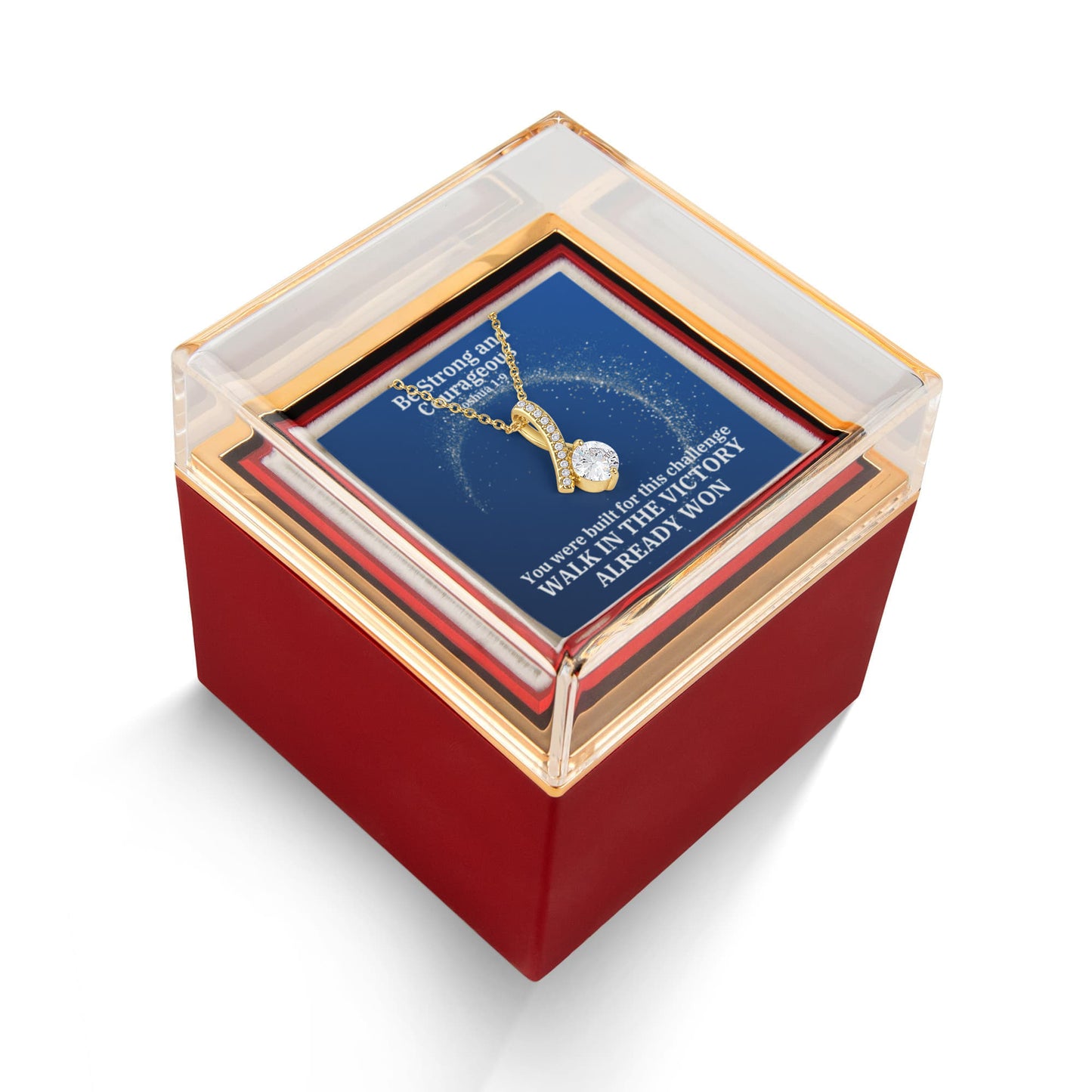 Be Strong And Courageous (Joshua 1:9) | Alluring Beauty Necklace in Rotating Rose Gift Box