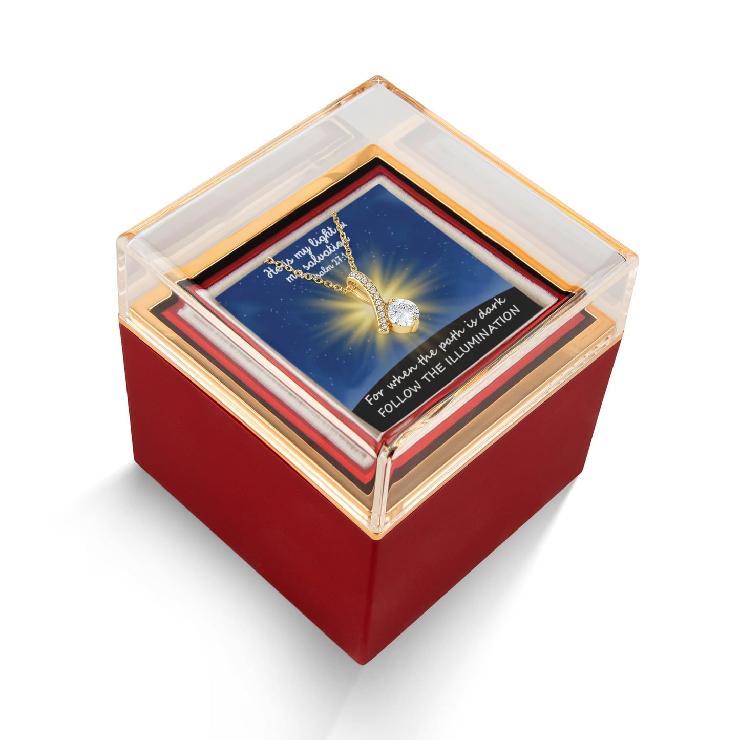 He Is My Light & My Salvation (Psalm 27:1) | Alluring Beauty Necklace in Rotating Rose Gift Box