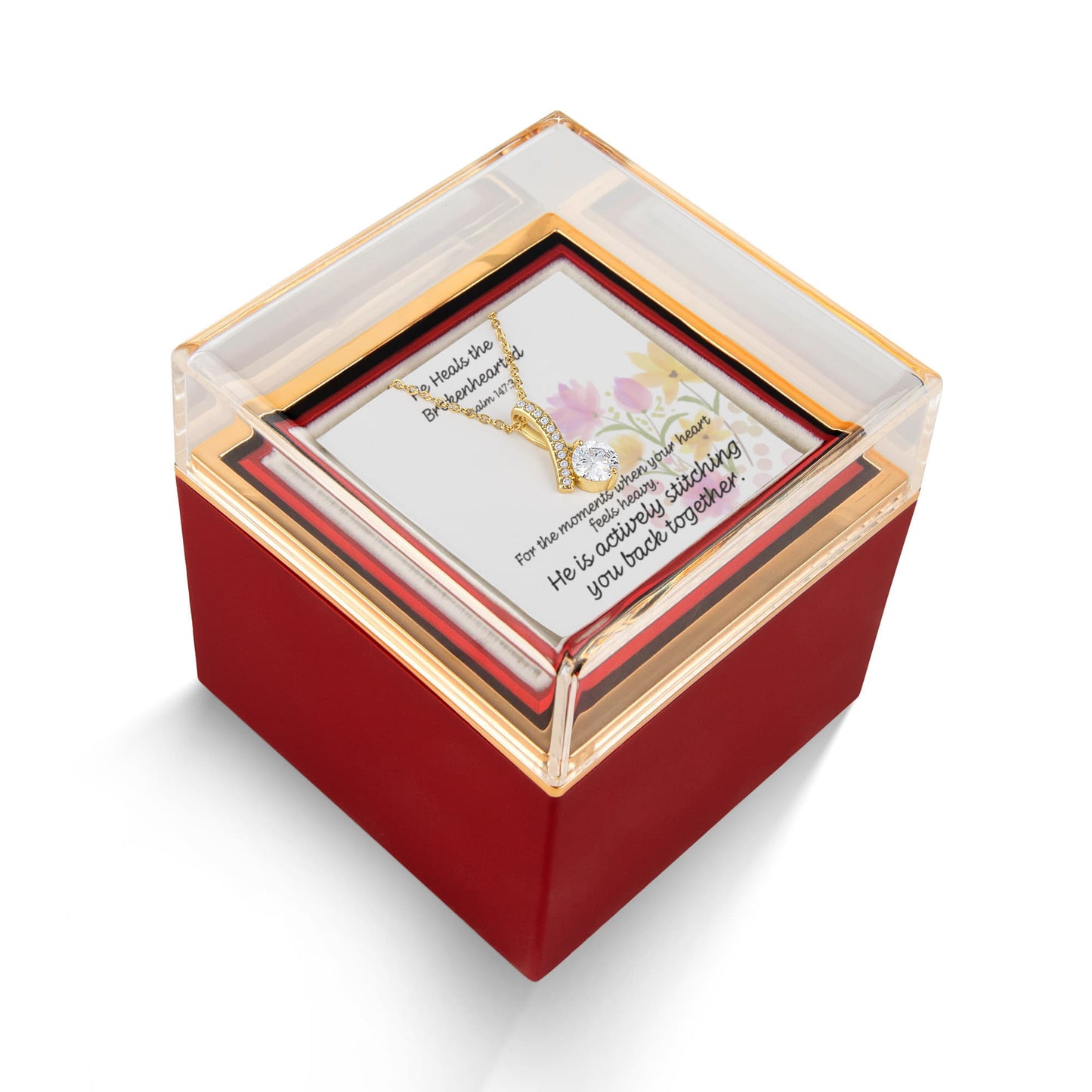 He Heals The Brokenhearted (Psalm 147:3) | Alluring Beauty Necklace in Rotating Rose Gift Box