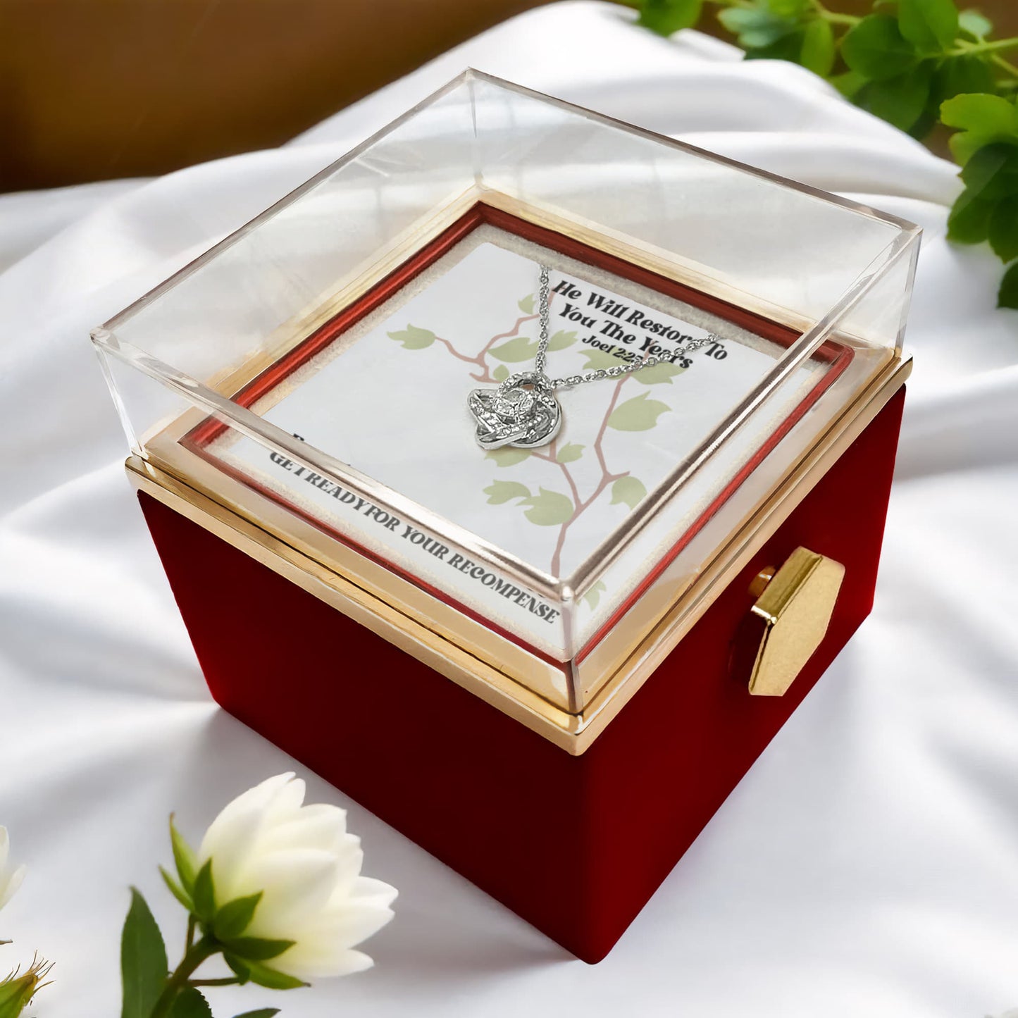 He Will Restore To You The Years (Joel 2:25) | Alluring Beauty Necklace in Rotating Rose Gift Box
