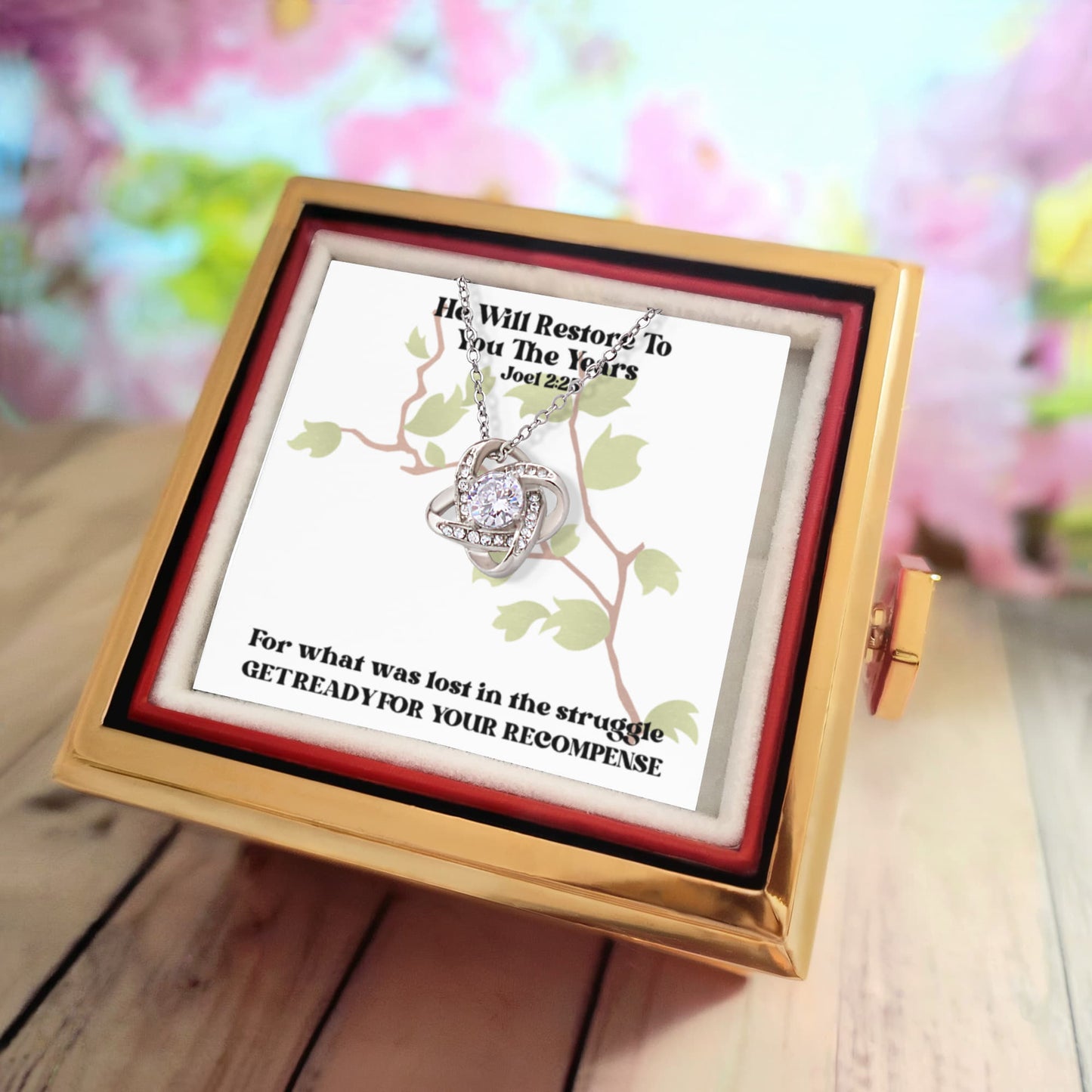 He Will Restore To You The Years (Joel 2:25) | Alluring Beauty Necklace in Rotating Rose Gift Box