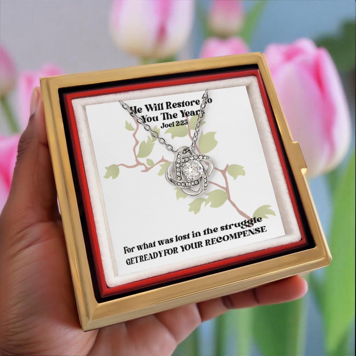 He Will Restore To You The Years (Joel 2:25) | Alluring Beauty Necklace in Rotating Rose Gift Box