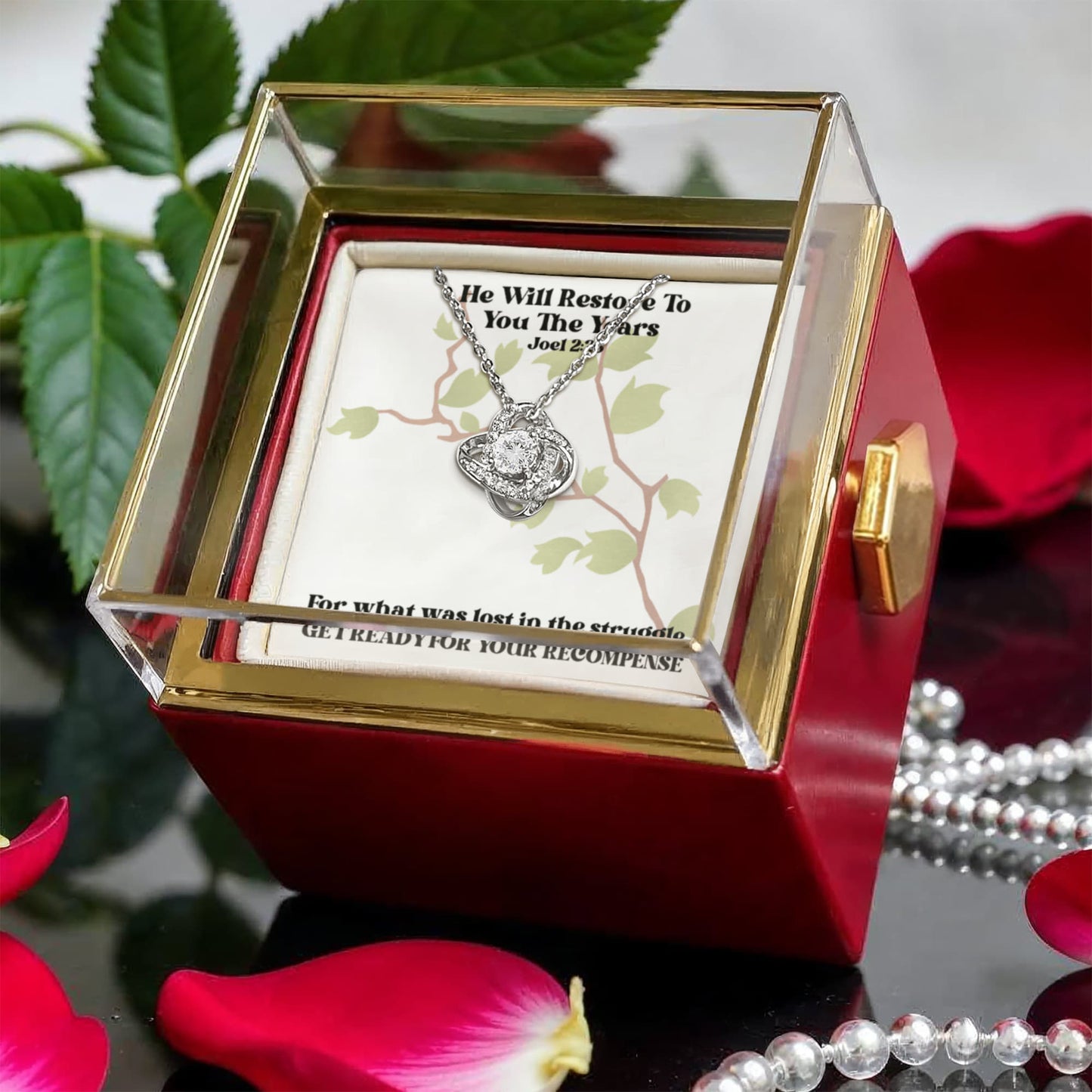 He Will Restore To You The Years (Joel 2:25) | Alluring Beauty Necklace in Rotating Rose Gift Box