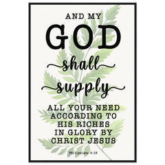 Minimalist Typography Framed Poster | My God Shall Supply All My Needs ~Philippians 4:19~ (5 Designs)